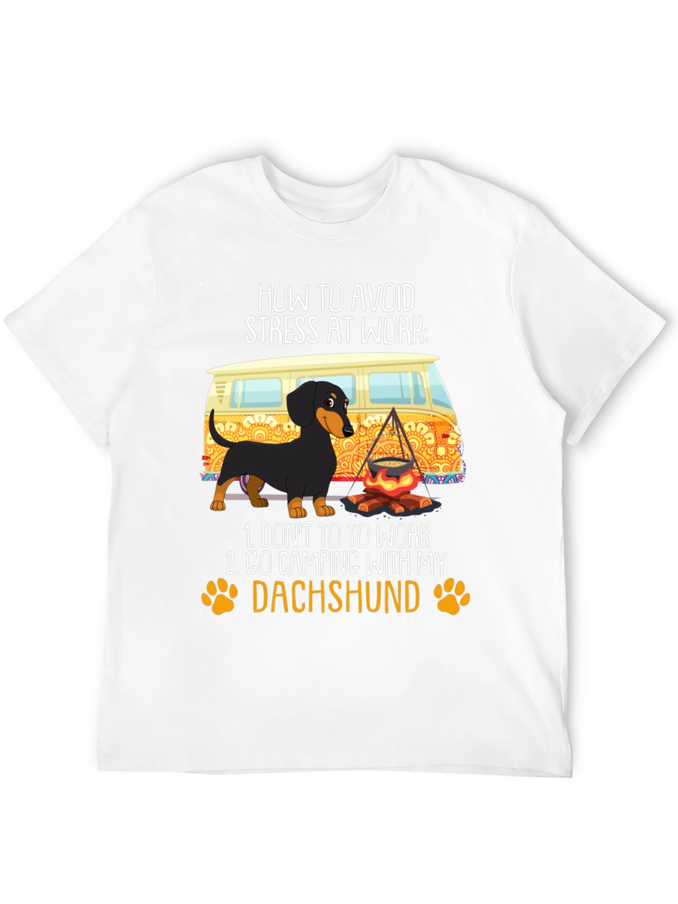 Black Avoid Stress Dachshund Camping T-Shirt view 12