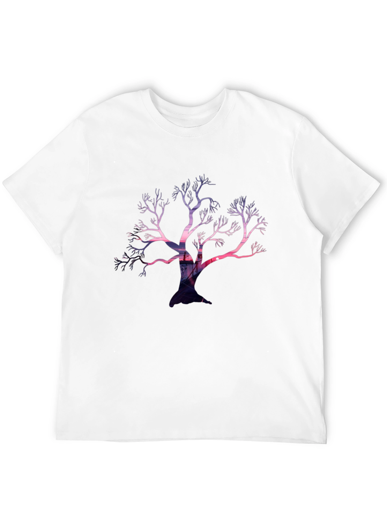 Black Abstract Tree Graphic Black T-Shirt view 12