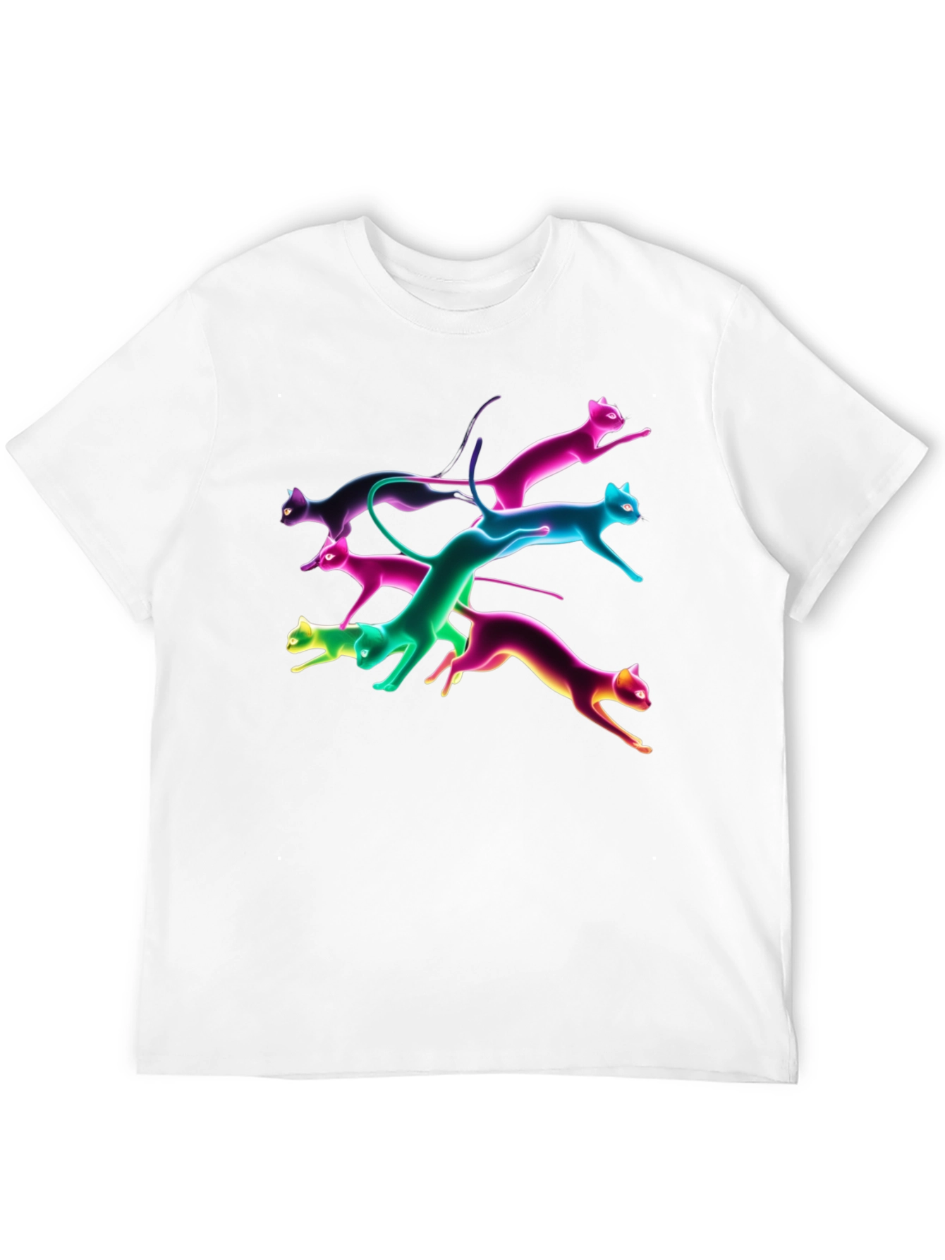 Black Neon Cats Black T-Shirt view 12