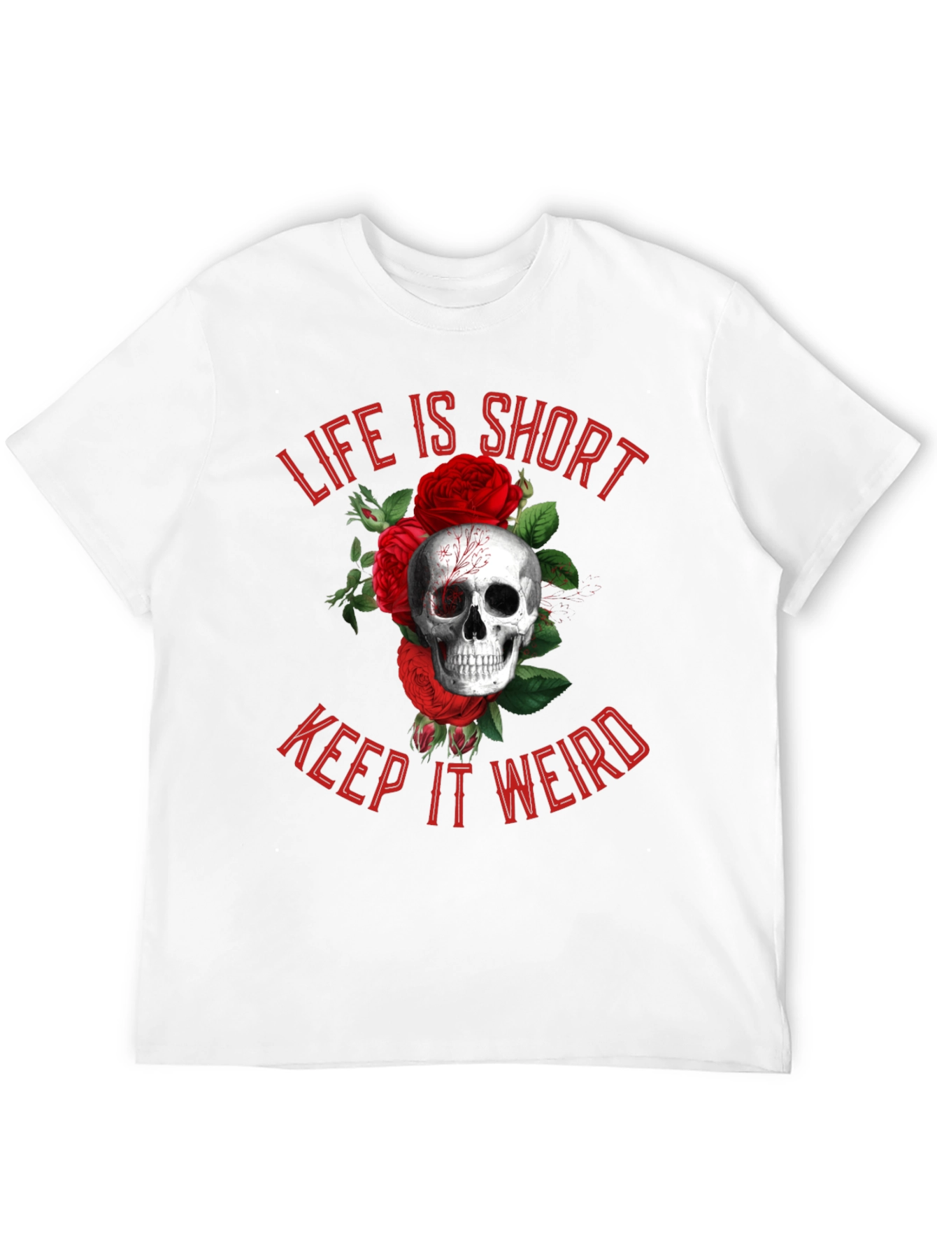 Black Life is Short, Keep it Weird Skull & Roses Graphic Tee view 12