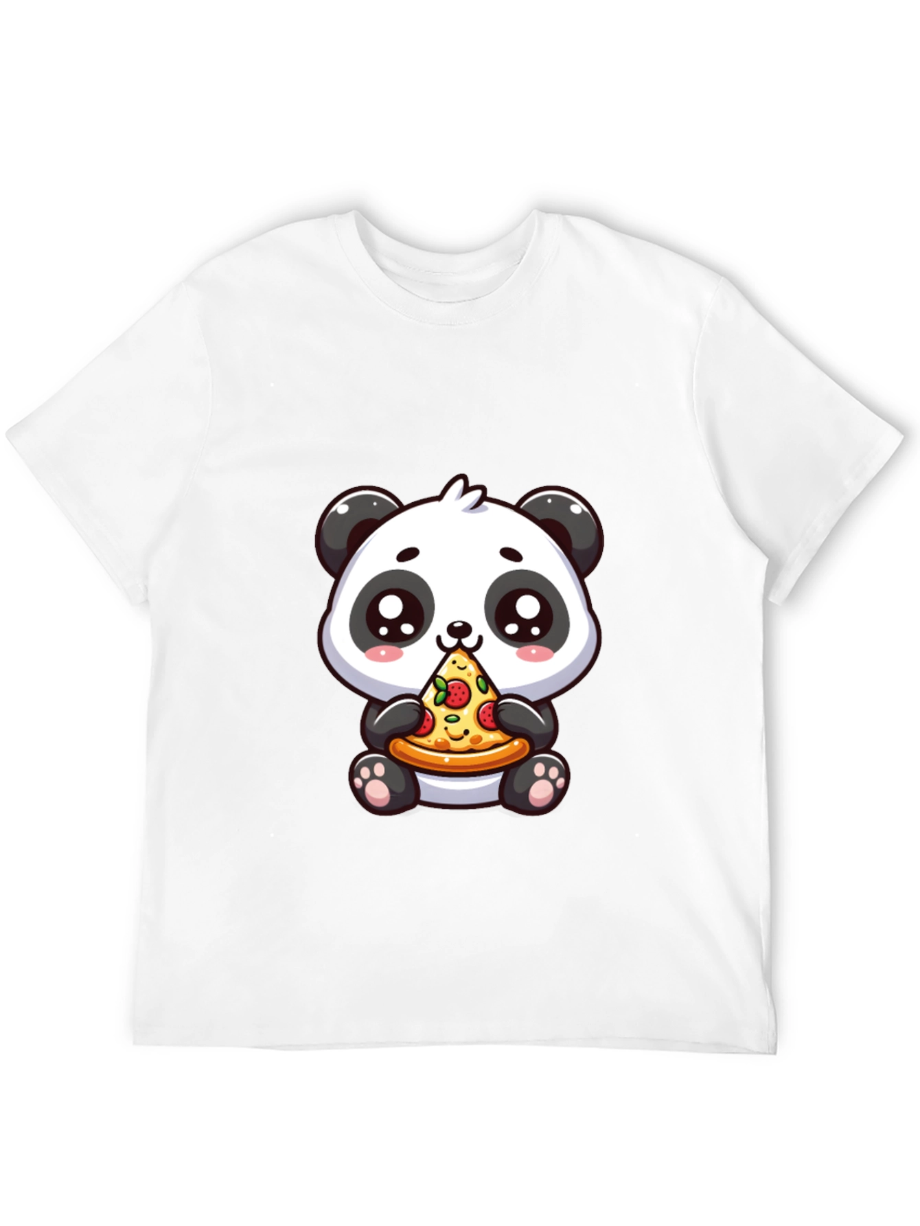 Black Cute Panda Pizza Graphic Black T-Shirt view 12