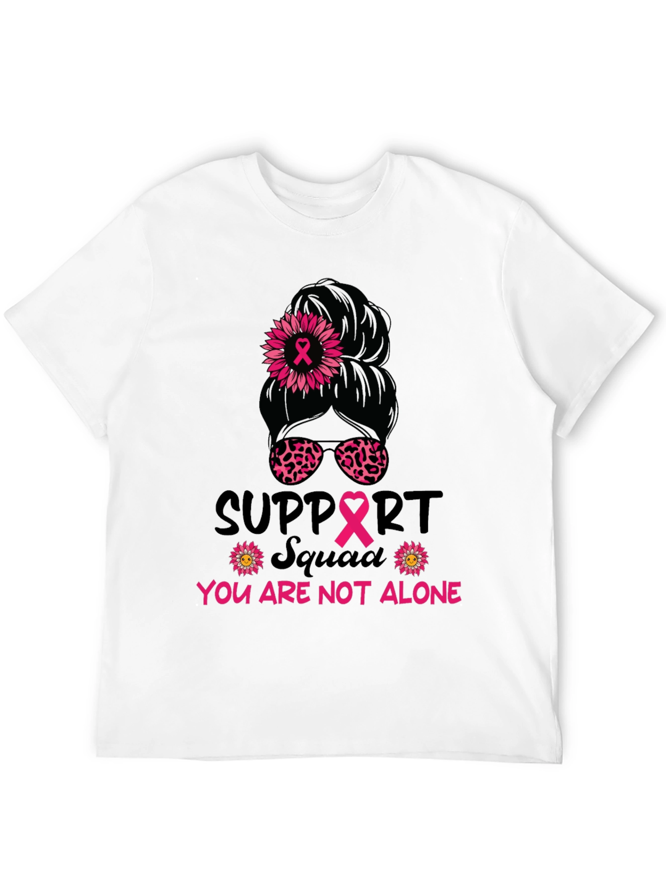 Black Breast Cancer Awareness Messy Bun Support Squad Tee view 12