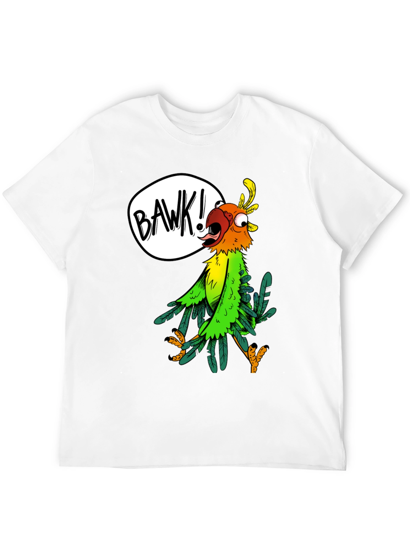 Black Cartoon Parrot Graphic Tee - 'BAWK!' Design view 12