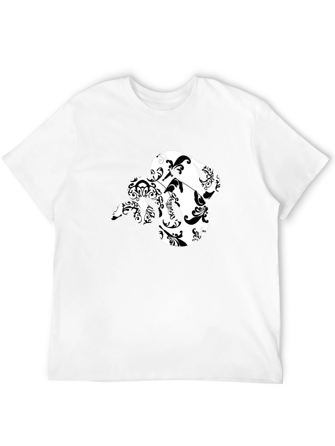 Black Stylish Black T-Shirt with Floral Snake Design view 12