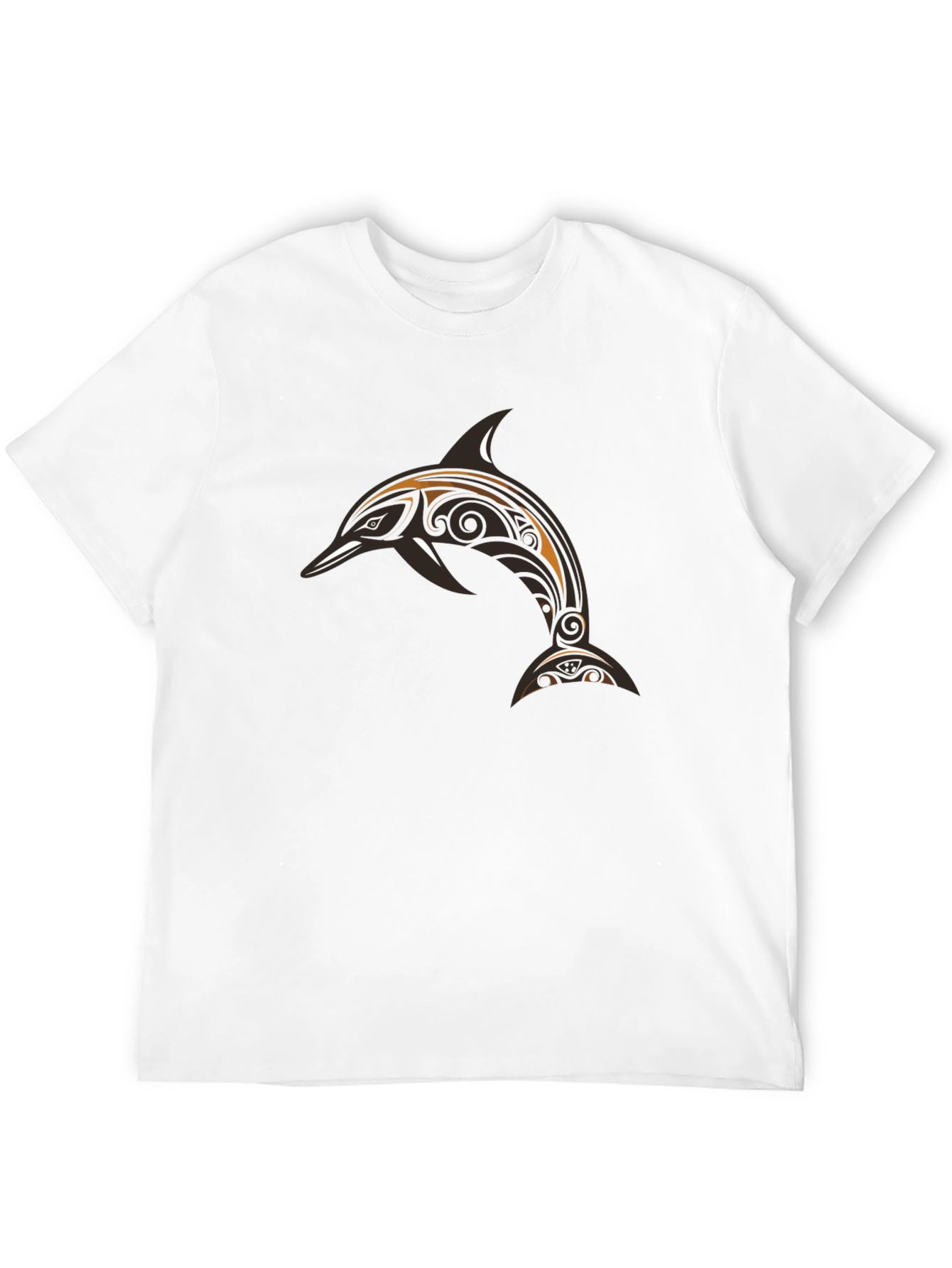 Black Men's Black T-Shirt with Tribal Dolphin Design view 12