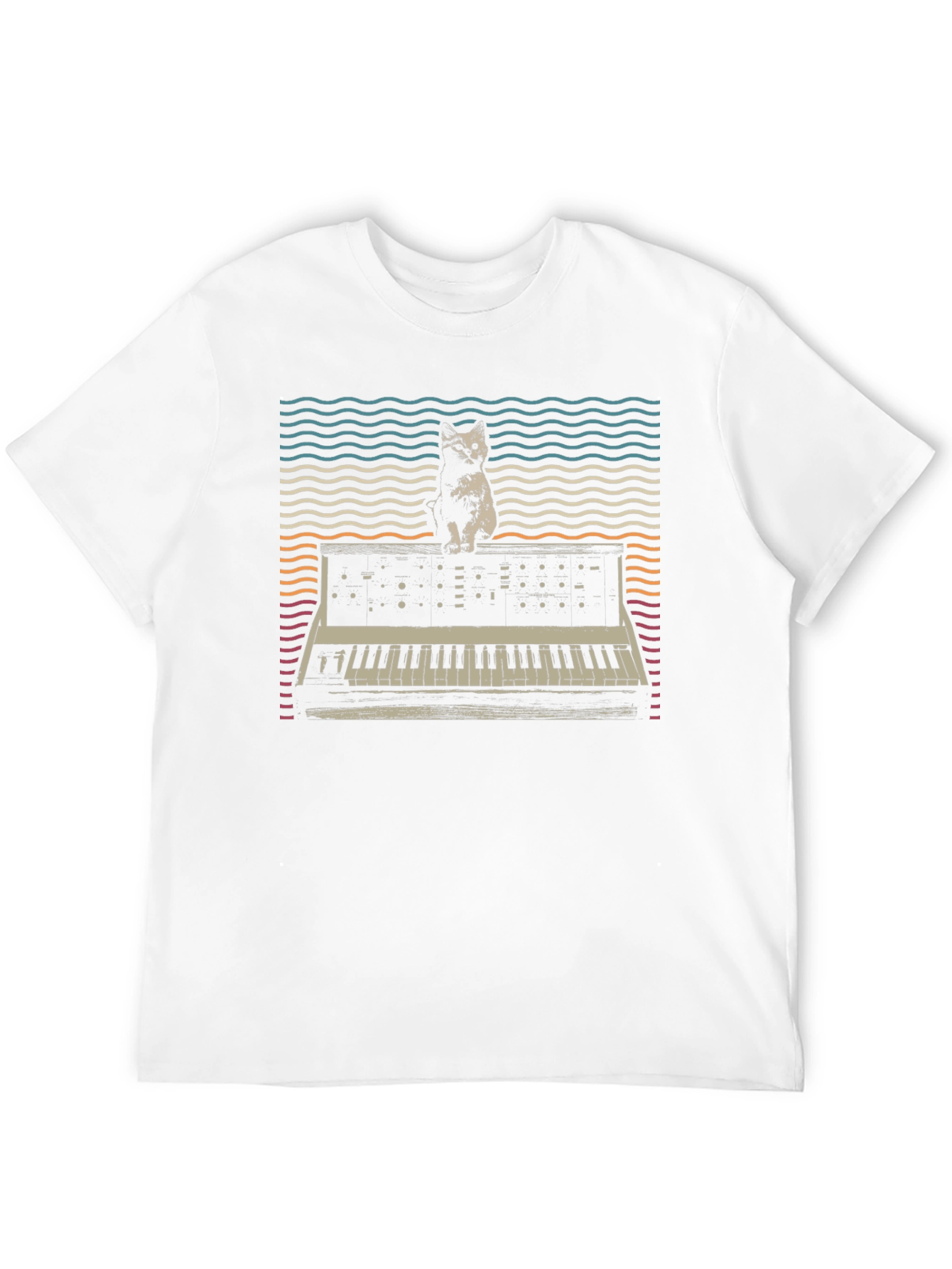 Black Cat Synth T-Shirt: Vintage Keyboard Tee view 12