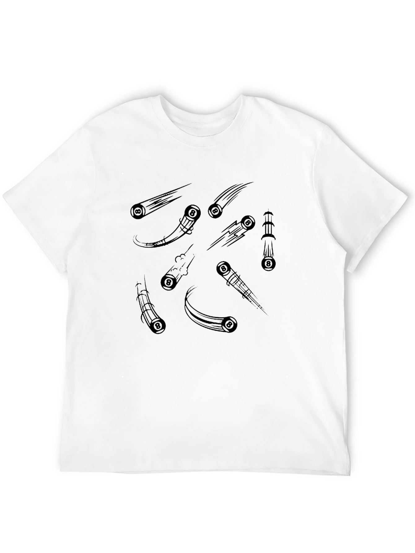 Black Cool Black T-Shirt with Graphic Billiard Ball Comet Design view 12