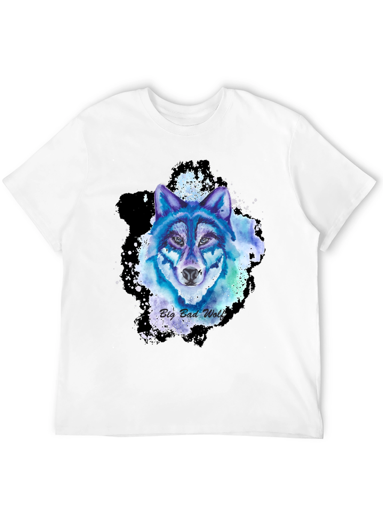 Black Watercolor Wolf Graphic Tee - Cool Animal Design view 12