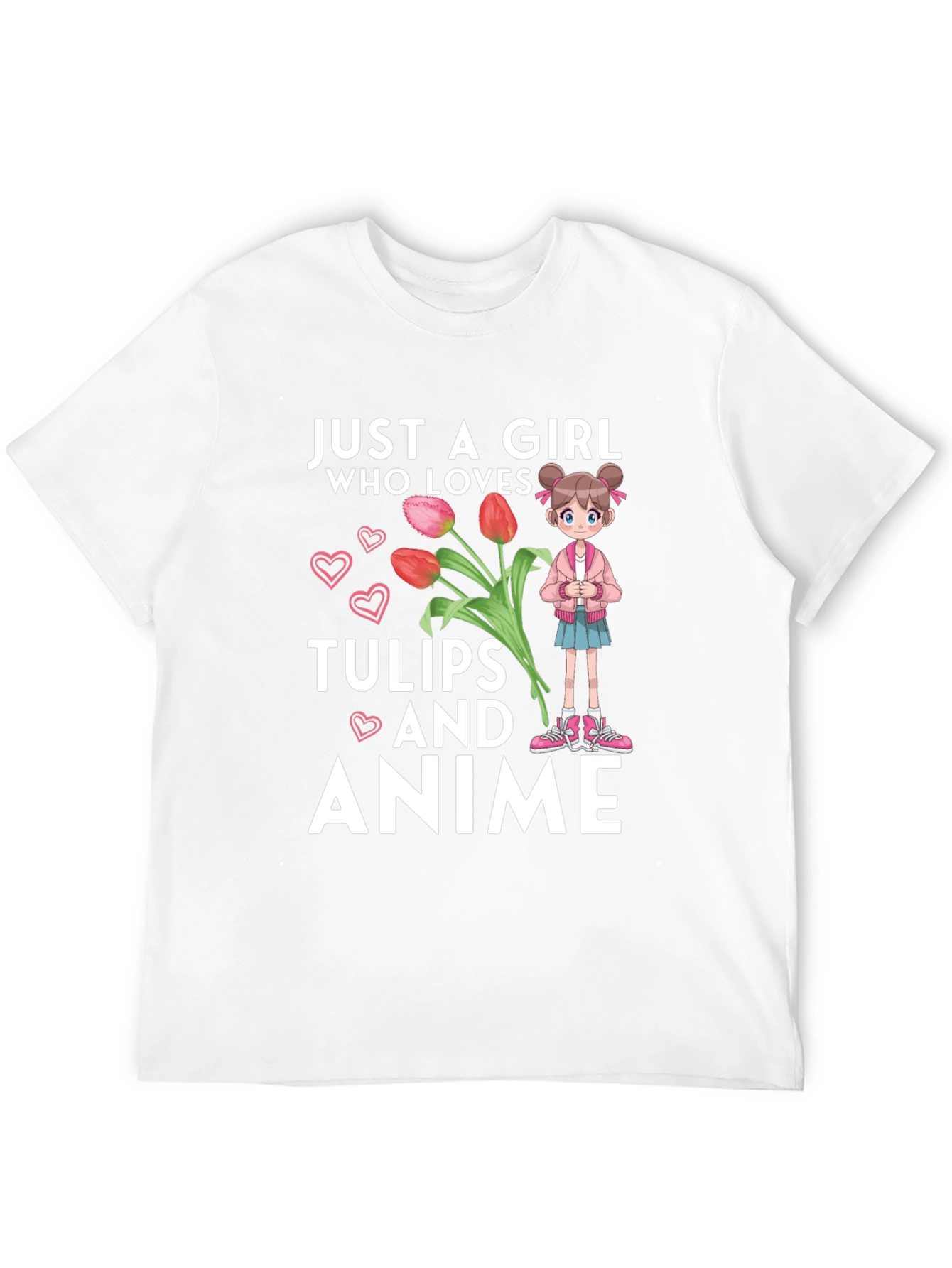 Black Just a Girl Who Loves Tulips and Anime T-Shirt view 12