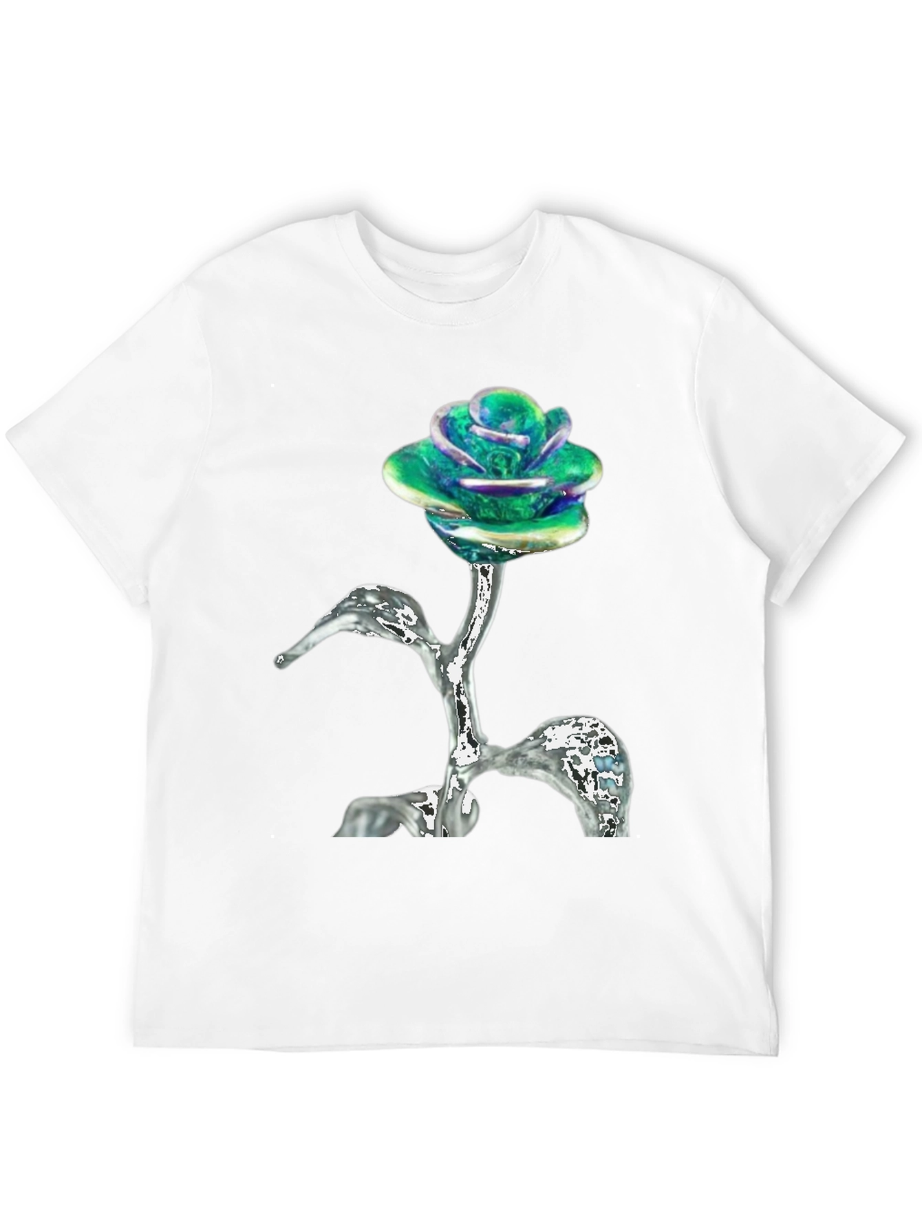 Black Iridescent Rose T-Shirt - Unique Floral Design view 12