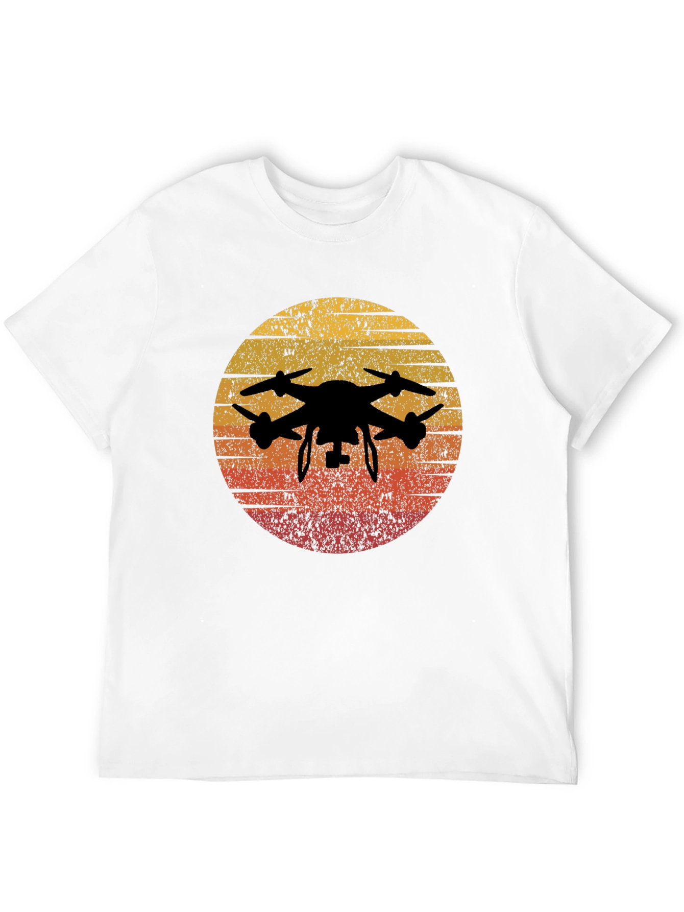 Retro Sunset Drone Graphic Tee -  Vintage Style Black T-Shirt - 12