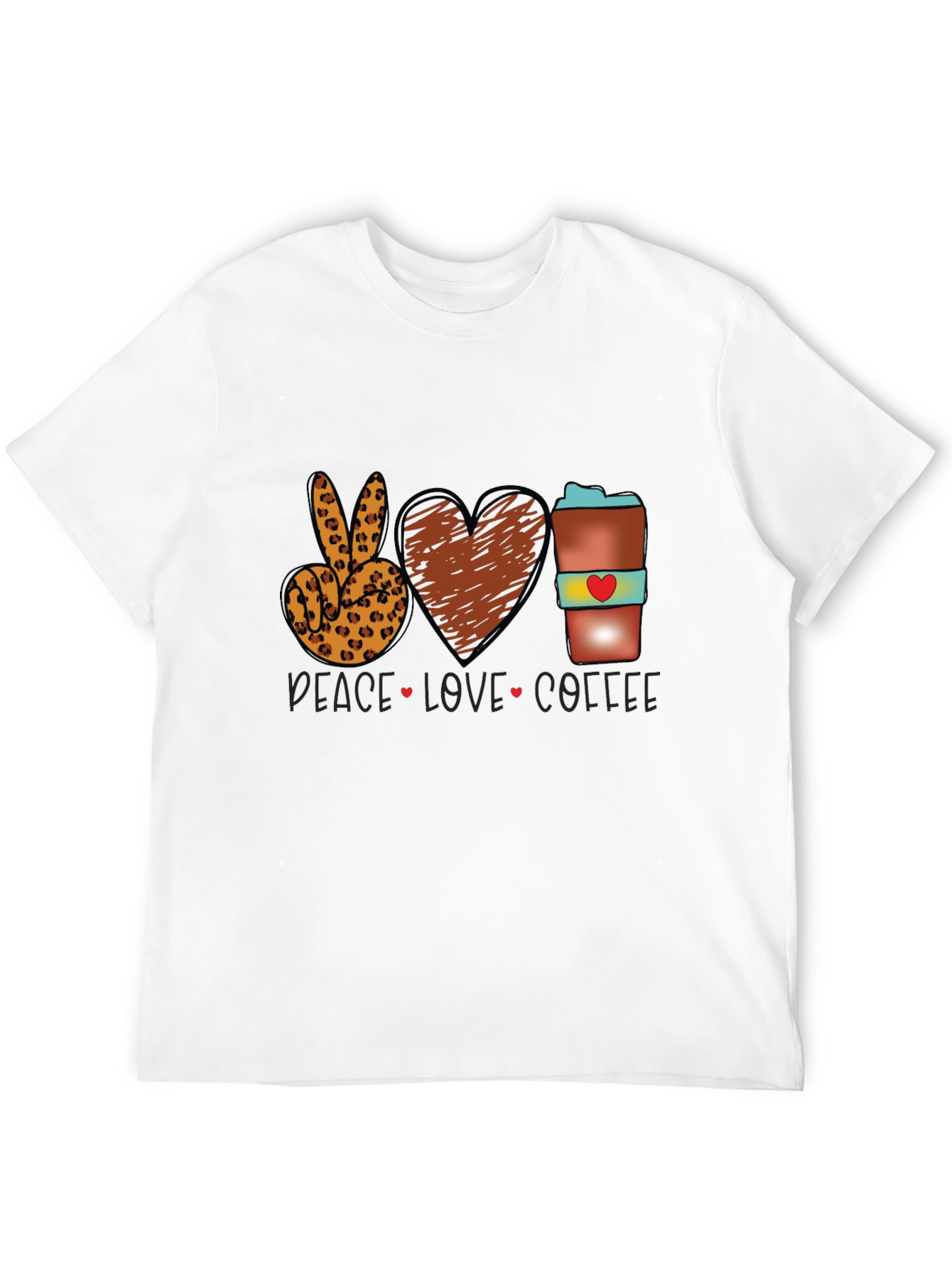 Black Peace Love Coffee T-Shirt Leopard Print view 12