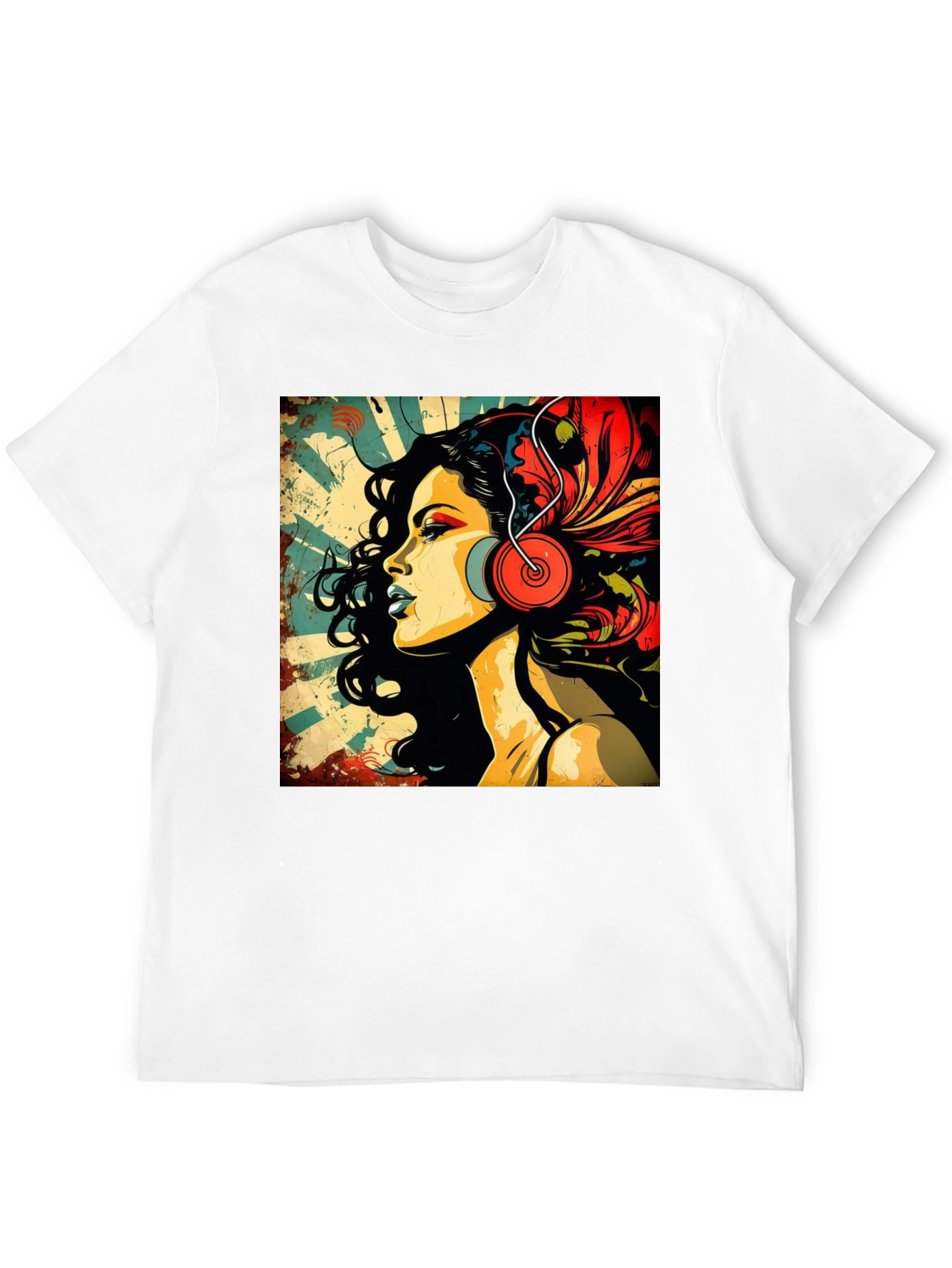 Black Retro Woman with Headphones Graphic Tee view 12