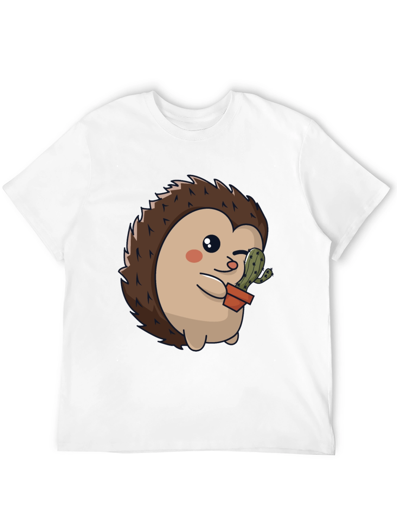 Black Cute Hedgehog with Cactus Graphic Tee view 12
