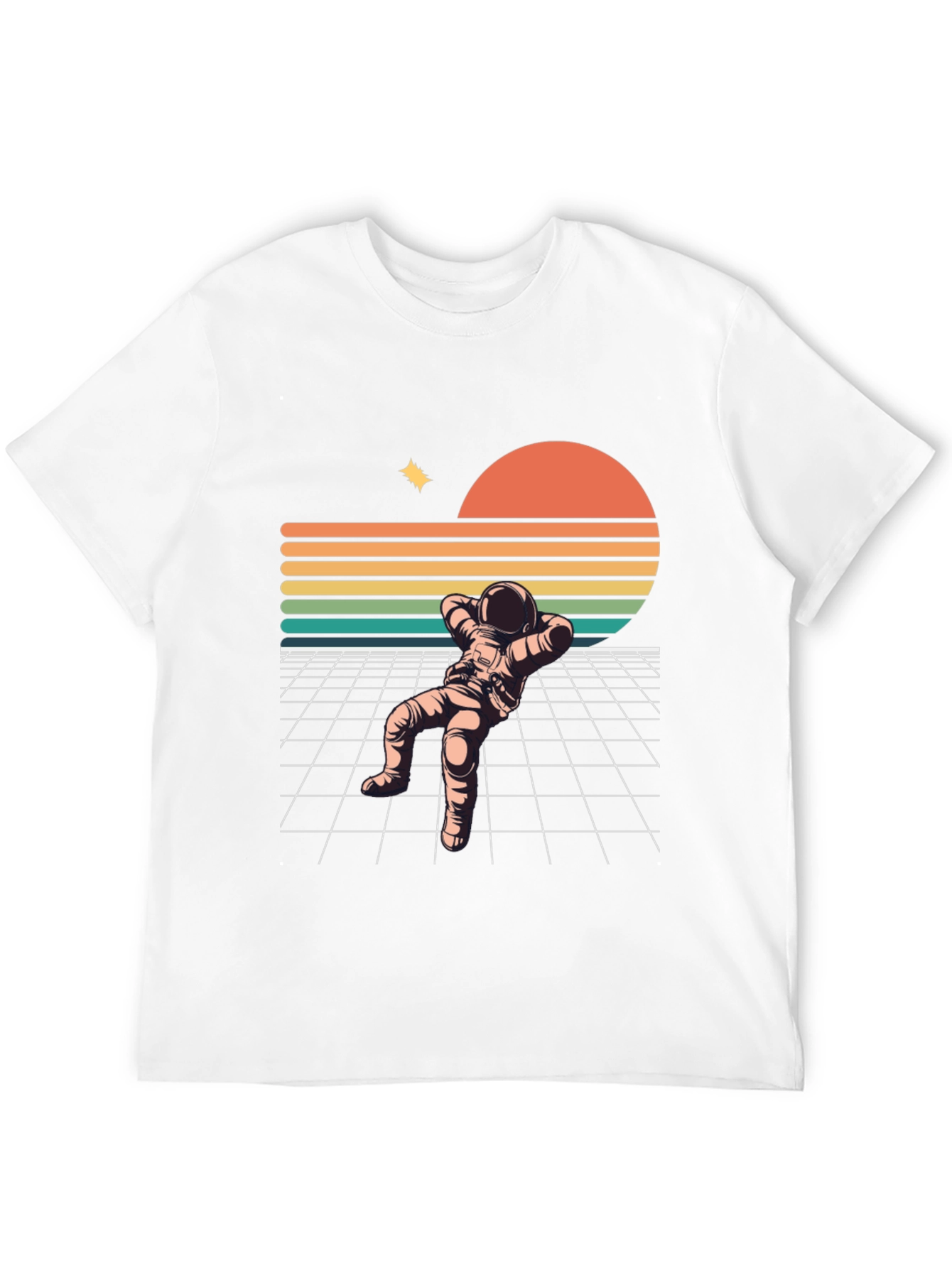 Black Retro Astronaut Relaxing Black T-Shirt view 12