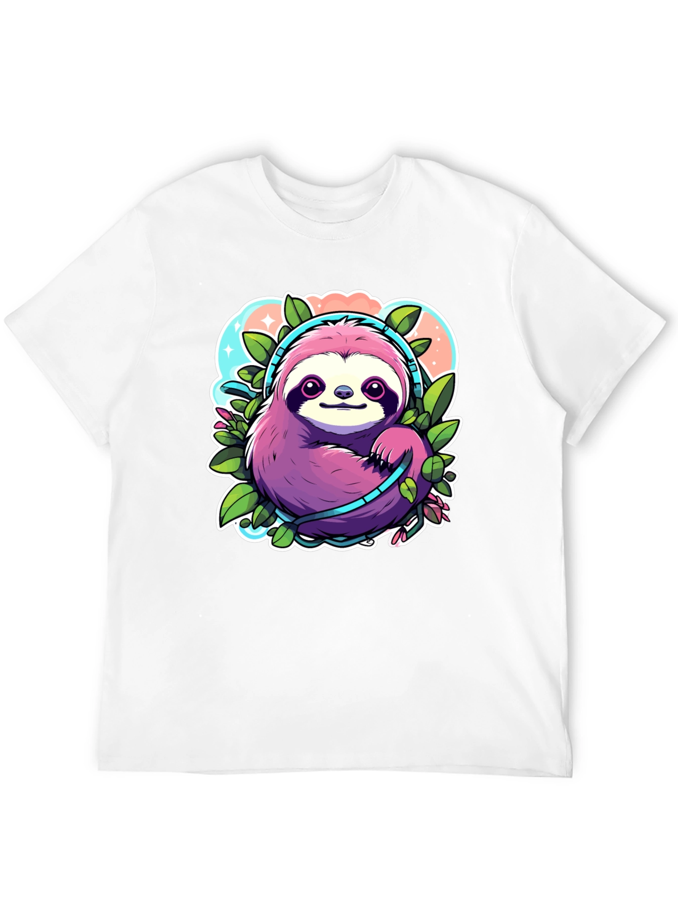 Black Sloth Headphones Graphic Tee - Cute Cartoon Animal Shirt view 12