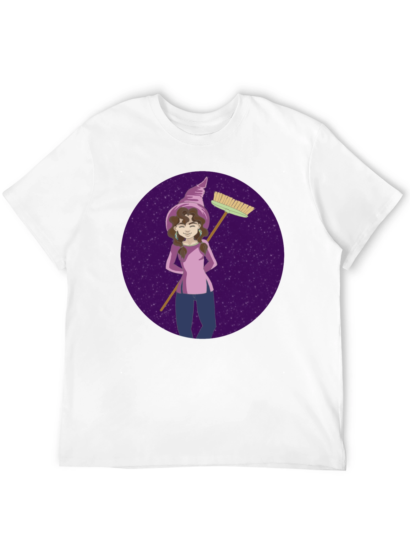 Black Whimsical Witch Graphic Tee - Broom & Stars Design view 12