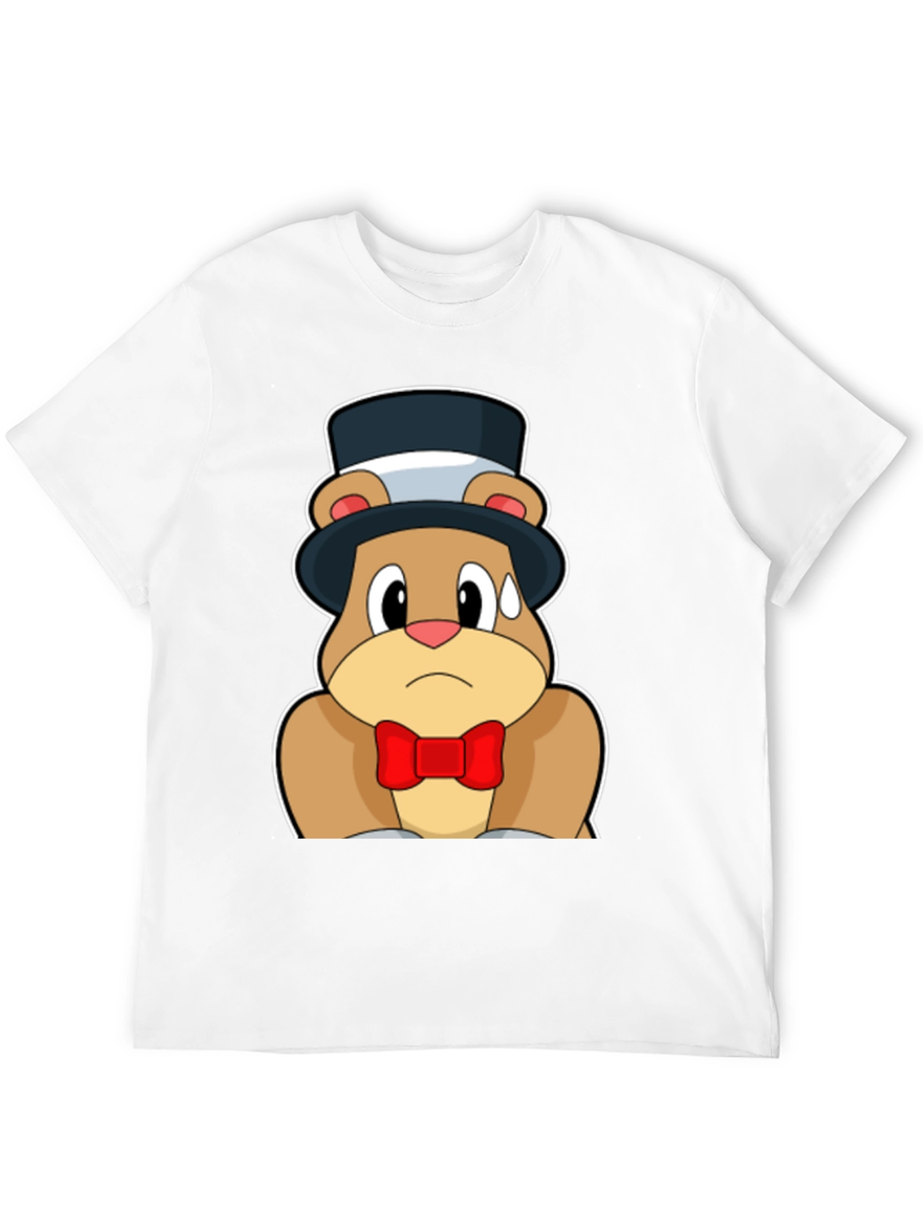 Black Cartoon Bear Top Hat Bowtie Black T-Shirt view 12