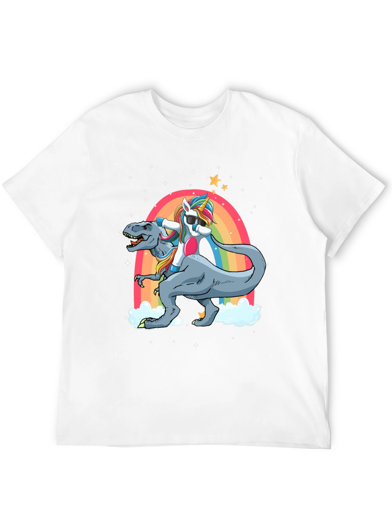 Black Unicorn Riding T-Rex T-Shirt view 12