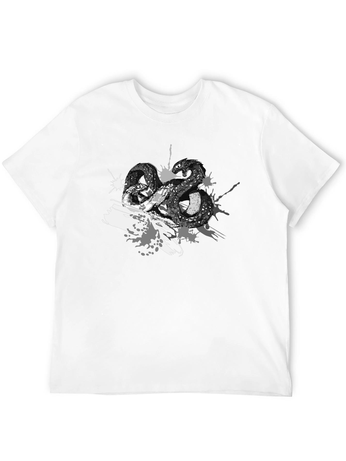 Black Men's Black T-Shirt with Snake Print view 12