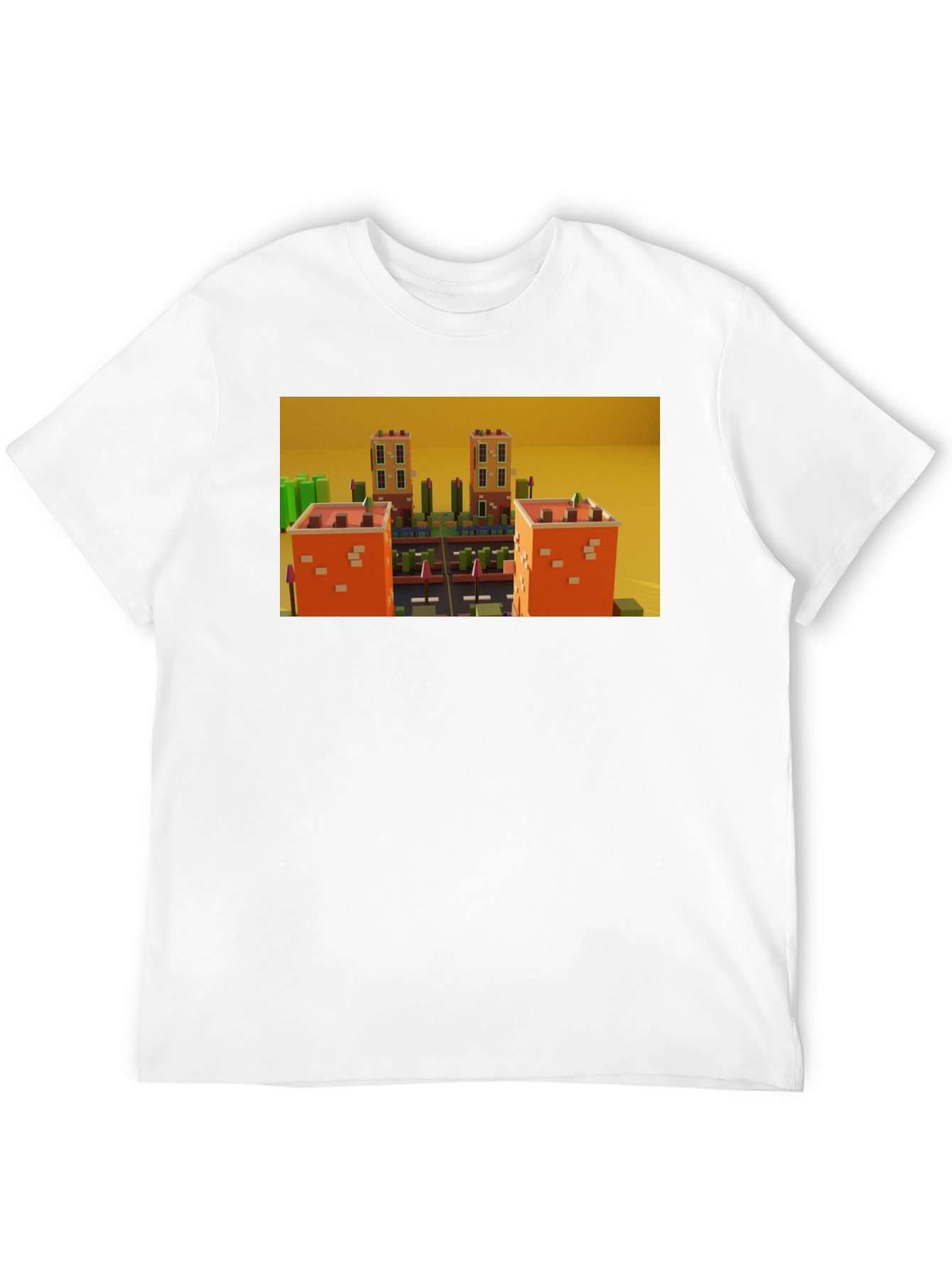 Black Black T-Shirt with 3D Cityscape Design view 12