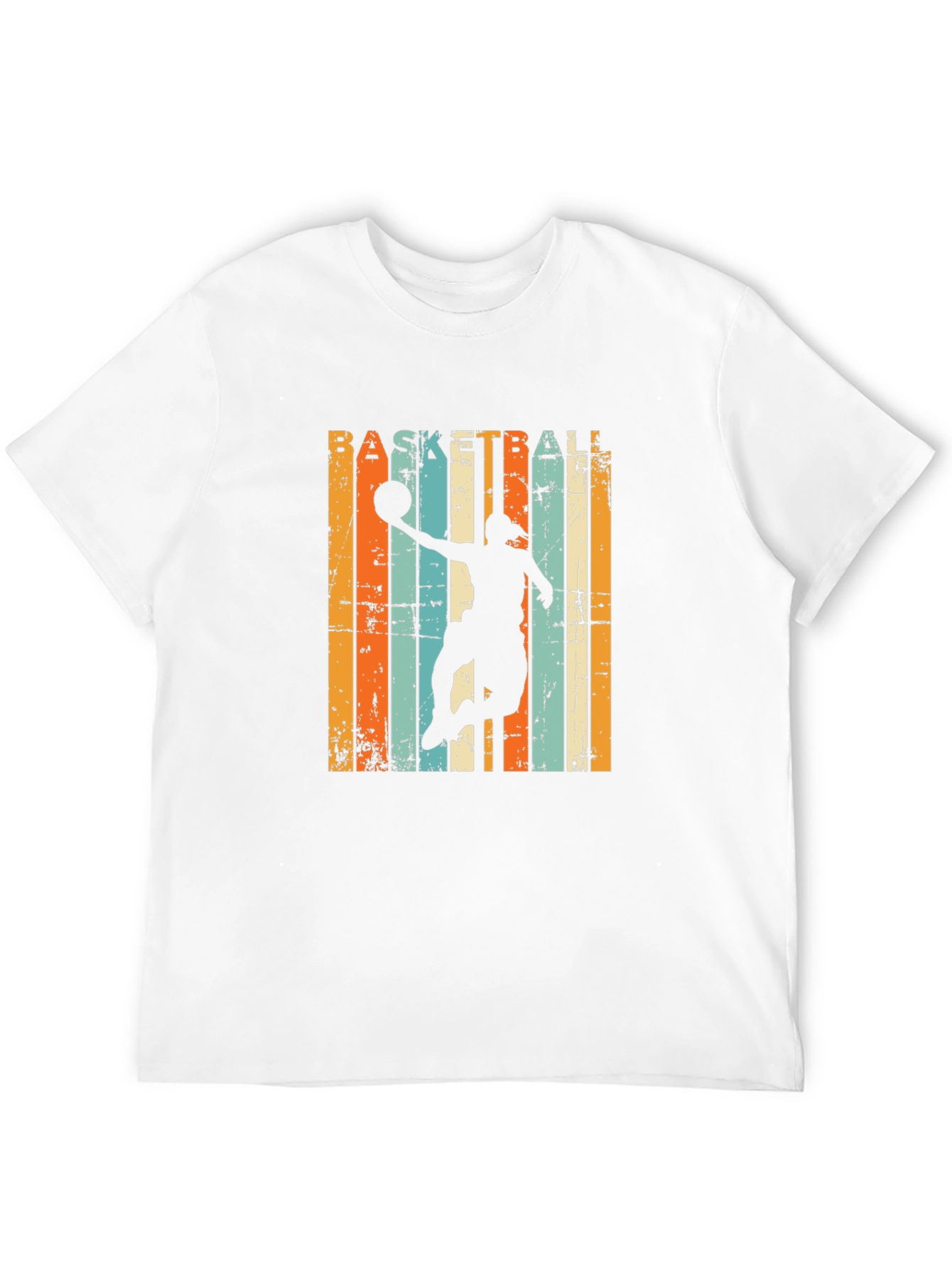 Black Basketball Silhouette Retro Striped Graphic Tee view 12