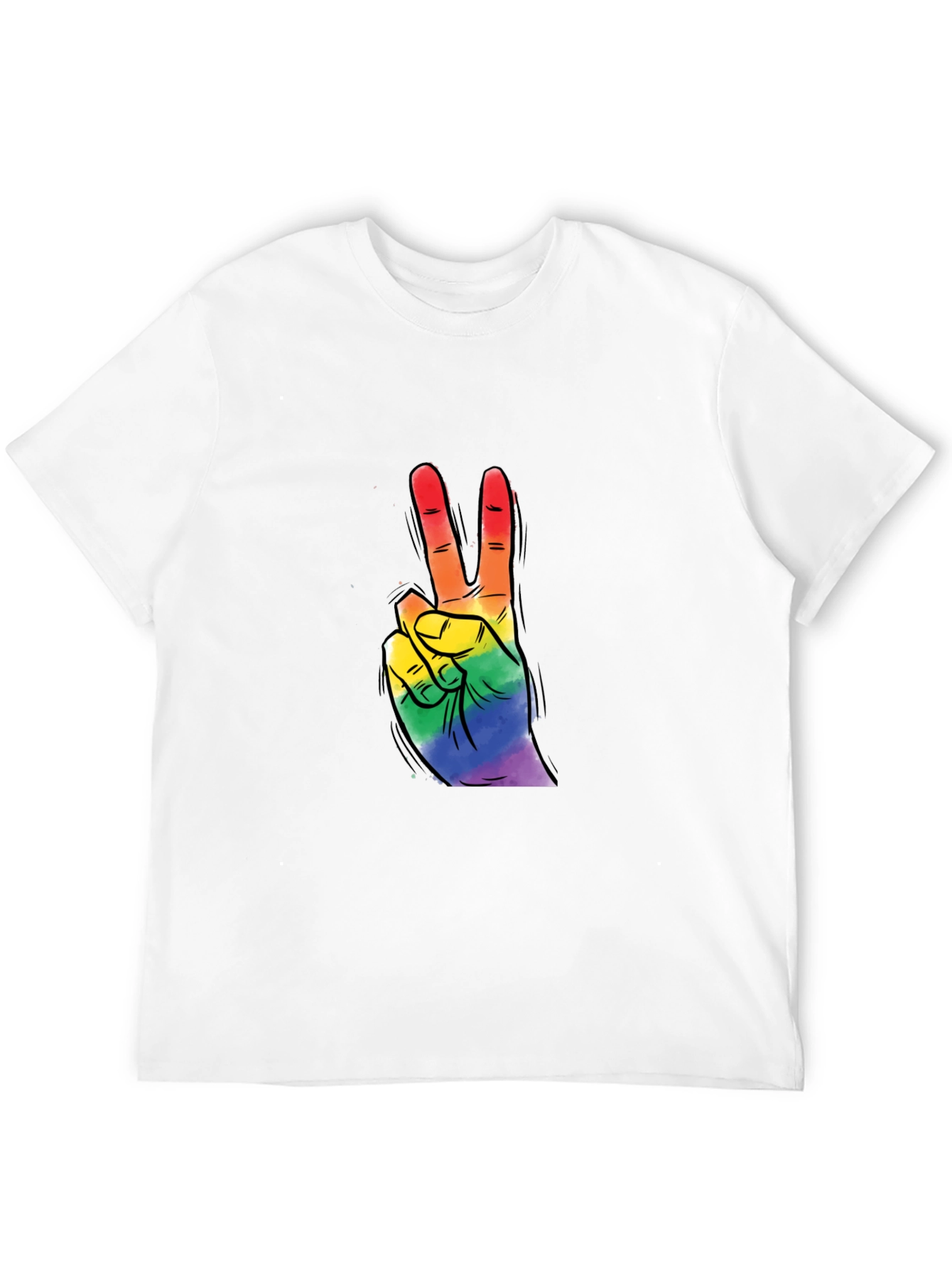Black Rainbow Peace Sign Graphic Tee - Black Cotton T-Shirt view 12