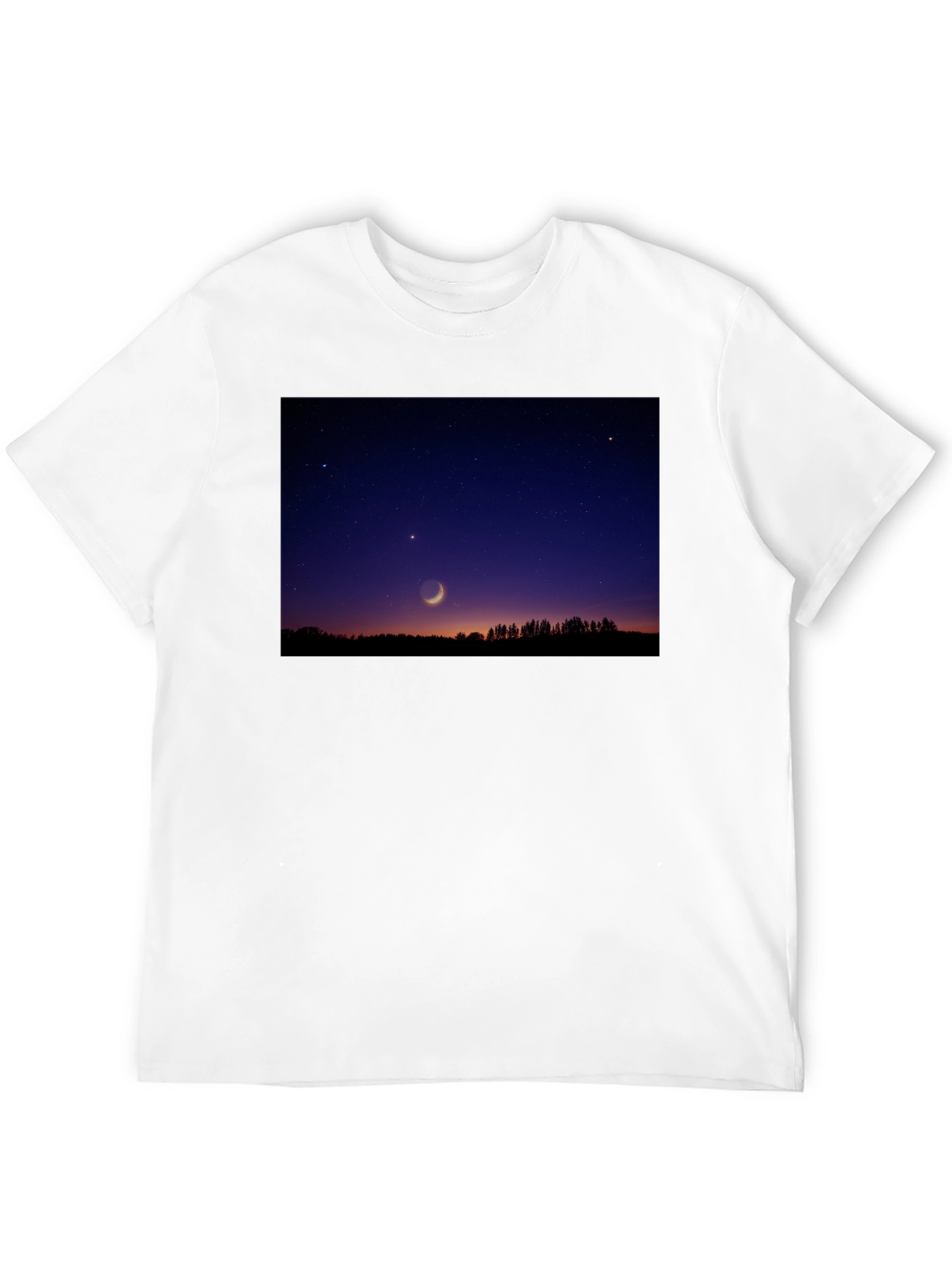Black Men's Black T-Shirt with Night Sky Crescent Moon Design view 12