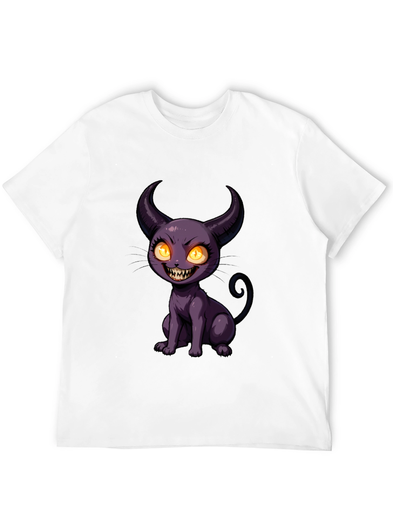 Black Black T-Shirt with Cartoon Devil Cat Print view 12
