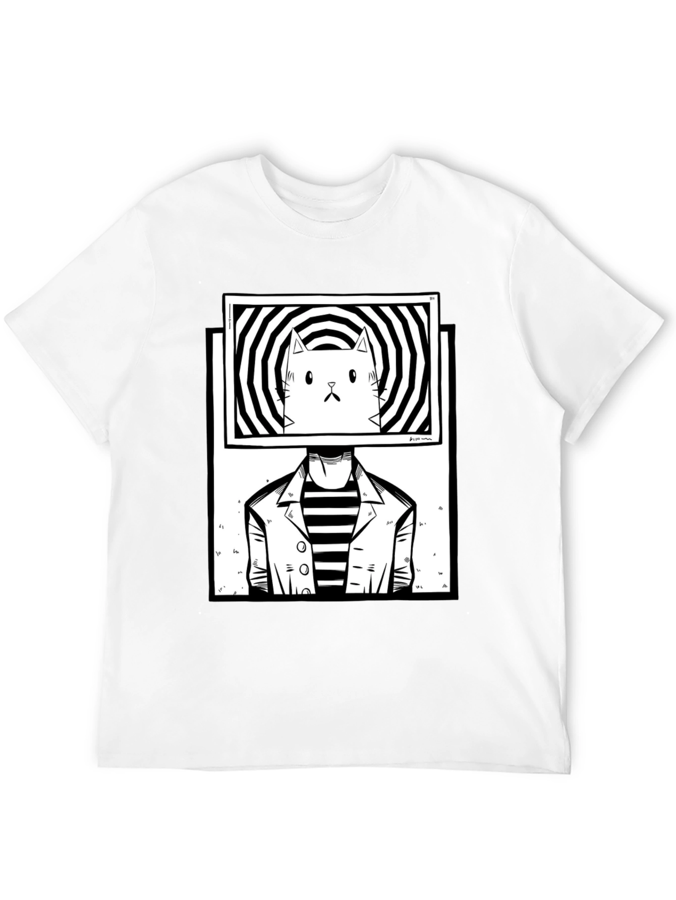 Black Abstract Cat Head T-Shirt view 12