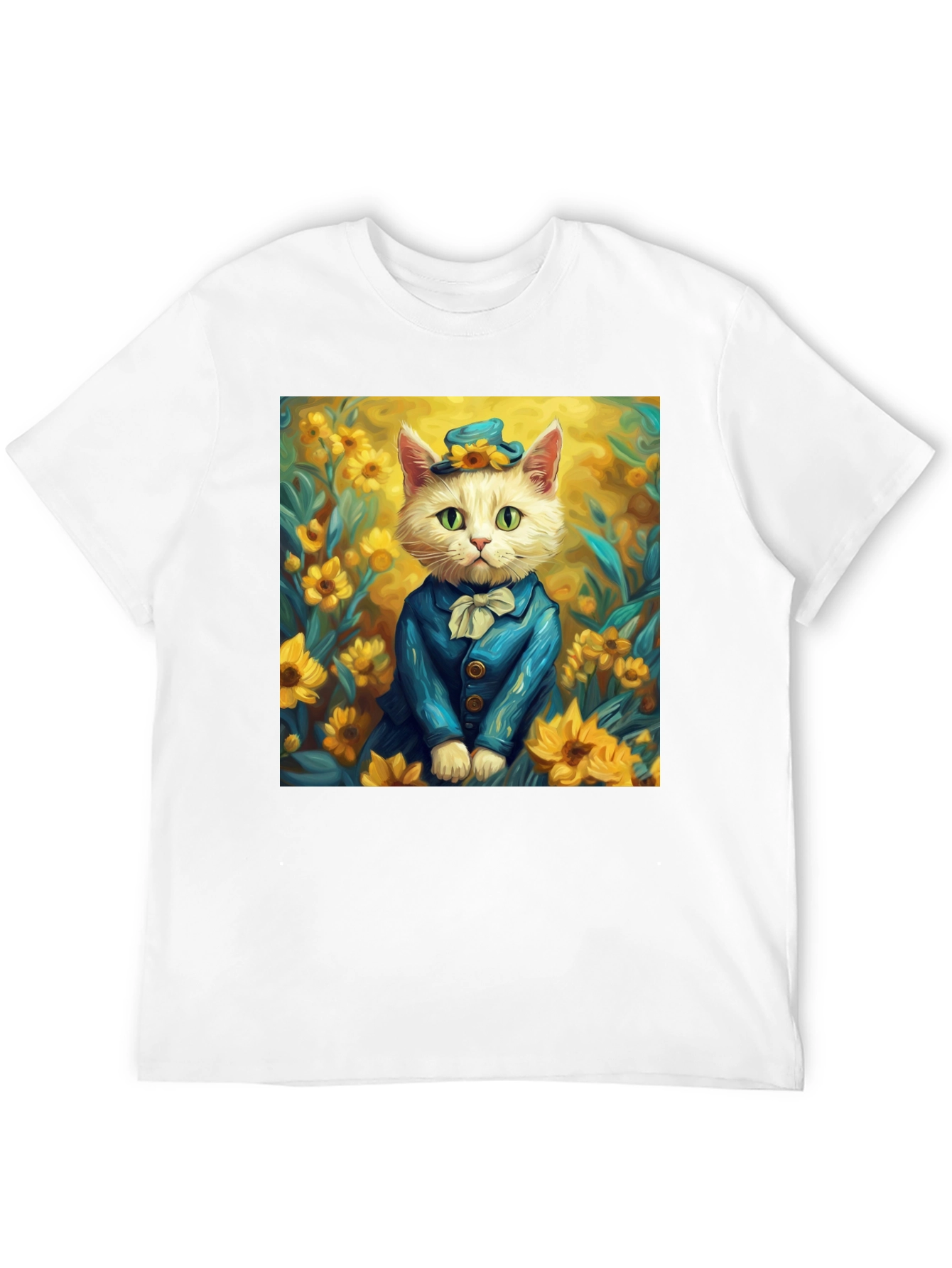 Black Cat in Sunflowers T-Shirt - Stylish Graphic Tee view 12