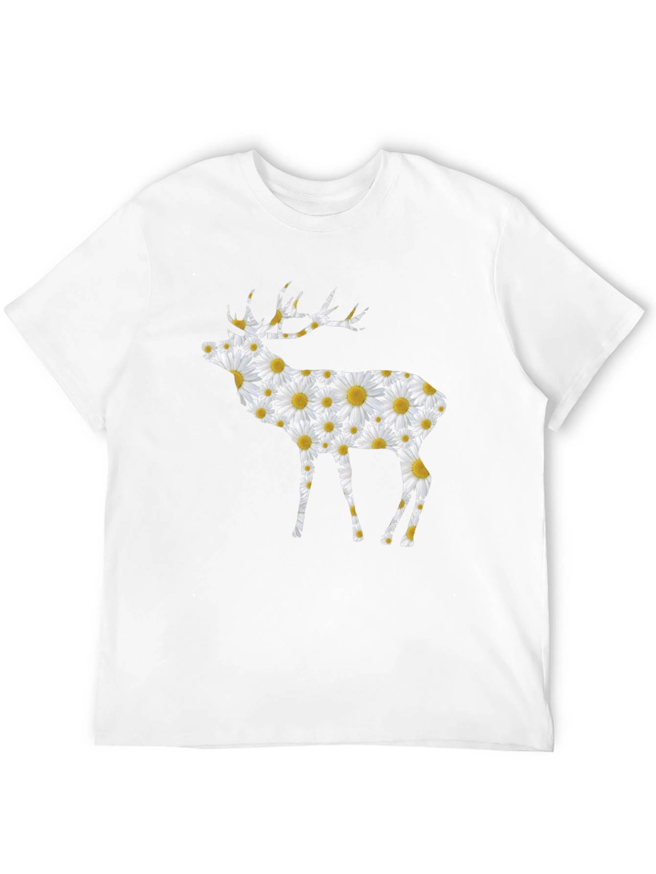 Black Floral Deer Print Black T-Shirt view 12