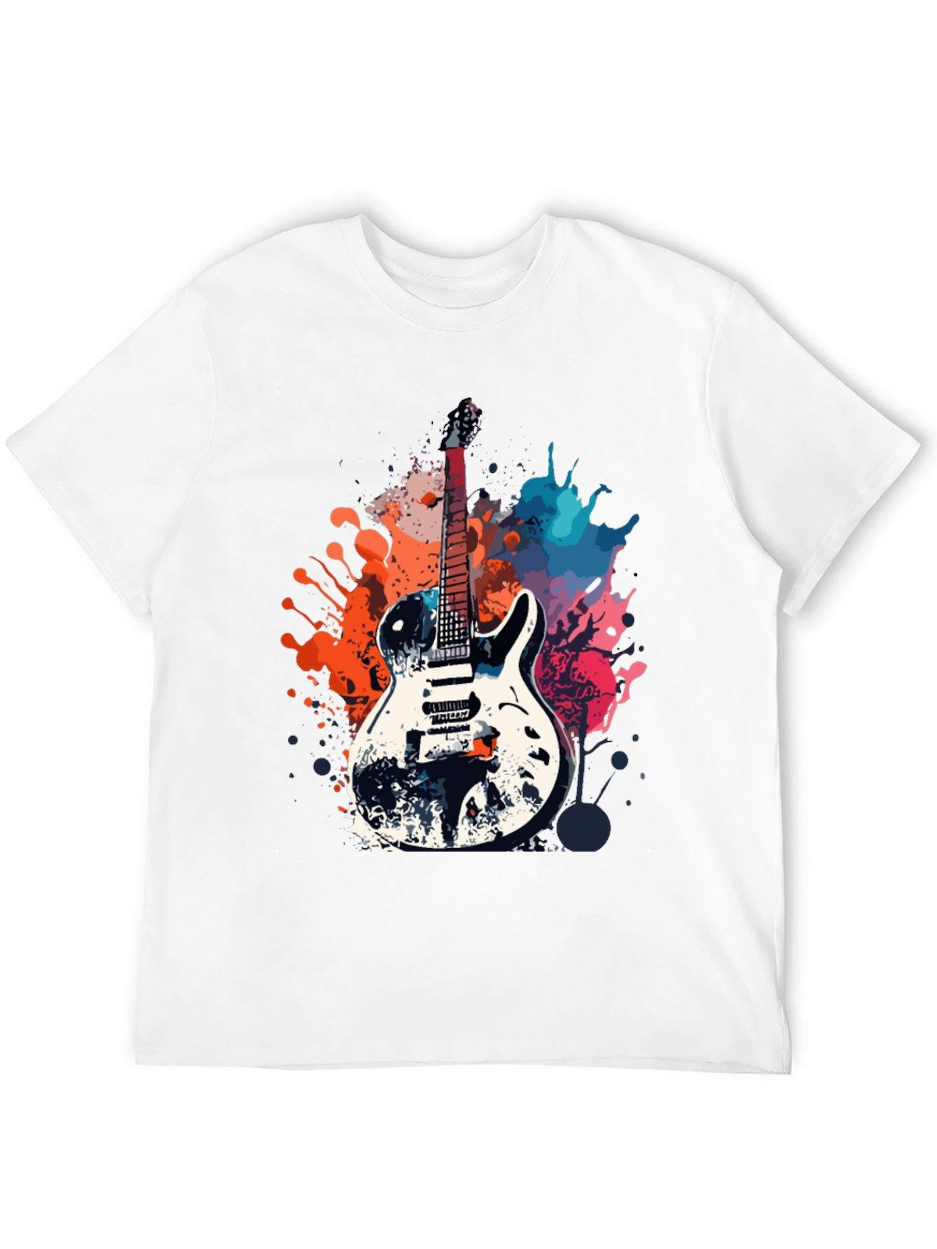 Black Guitar Splash Graphic T-Shirt - Rock Style Tee view 12