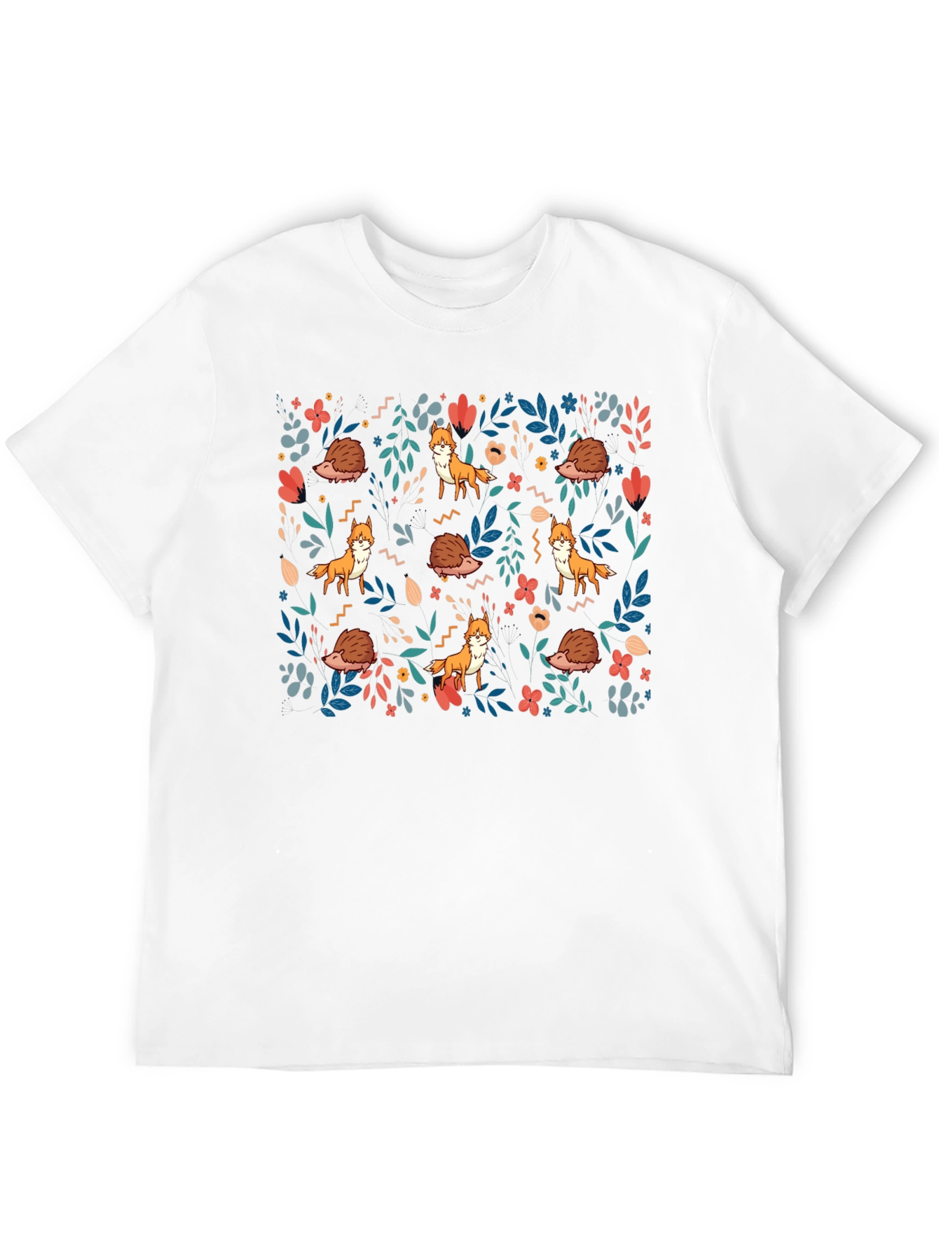 Black Fox and Hedgehog Patterned T-Shirt view 12