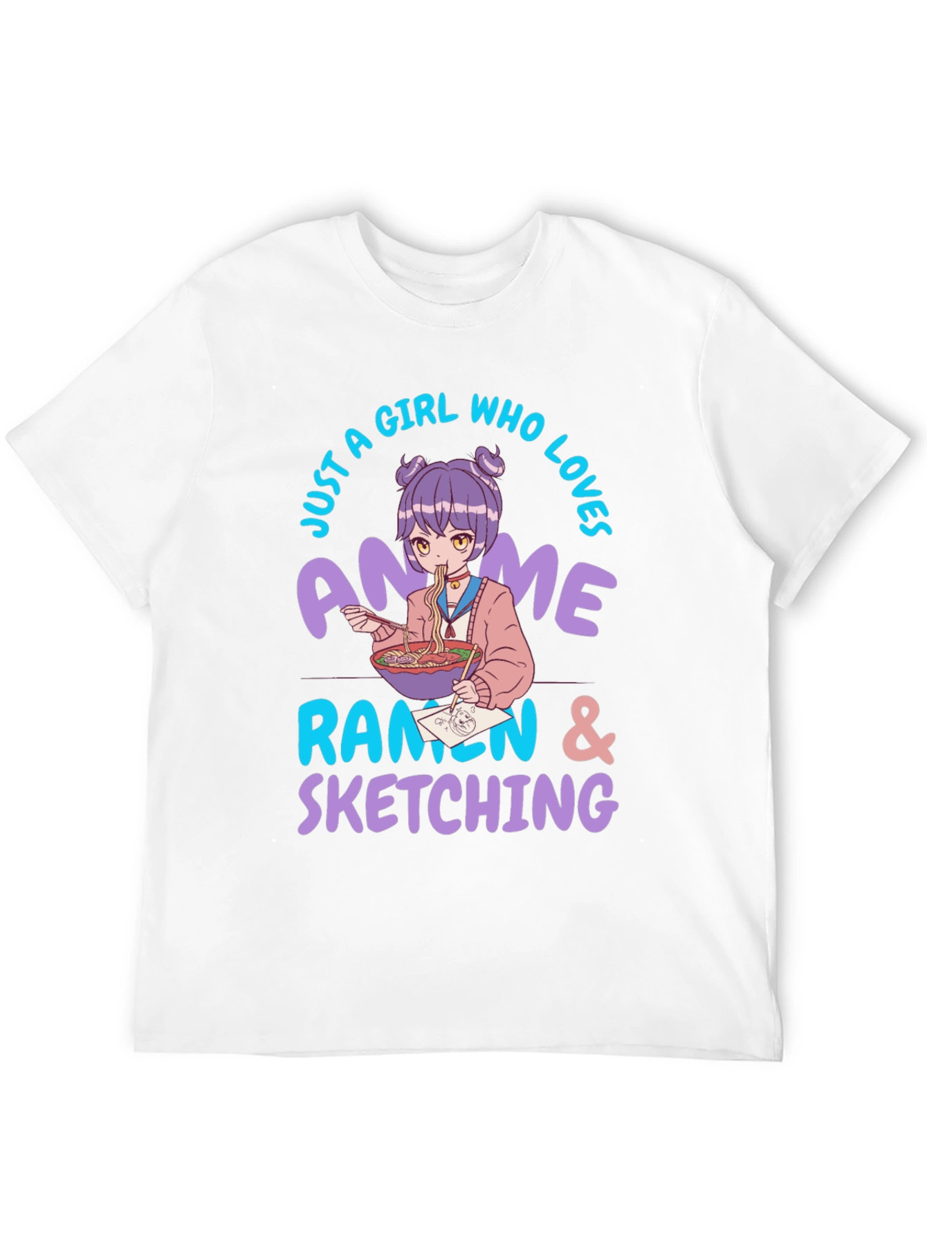 Black Anime Ramen Sketching Graphic T-Shirt view 12