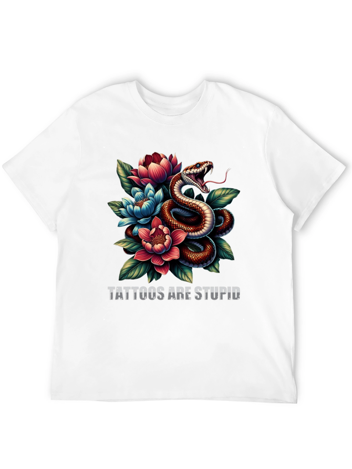 Black Snake & Floral Graphic Tee - Tattoos are Stupid view 12