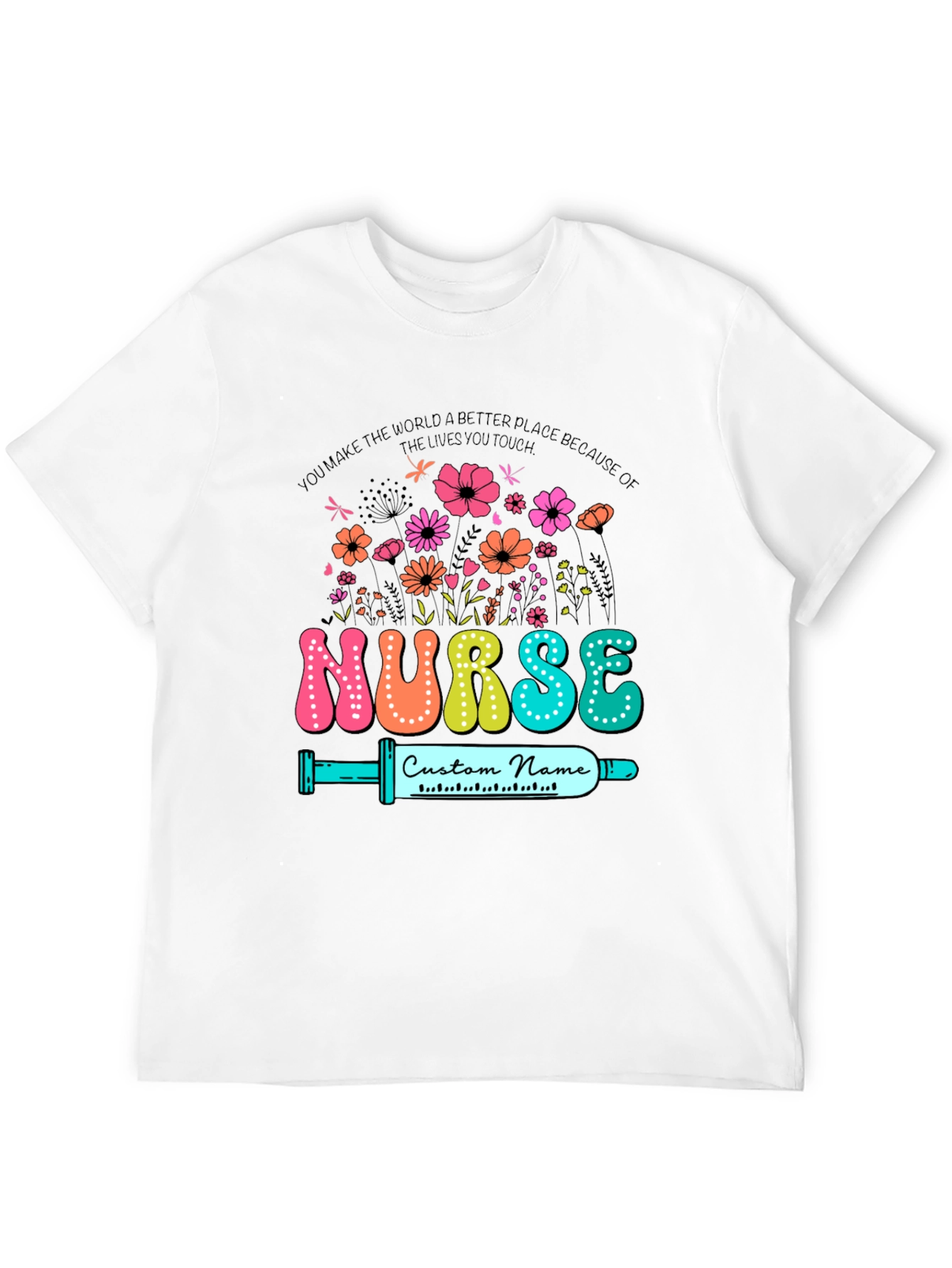 Black Floral Nurse Custom Name T-Shirt view 12