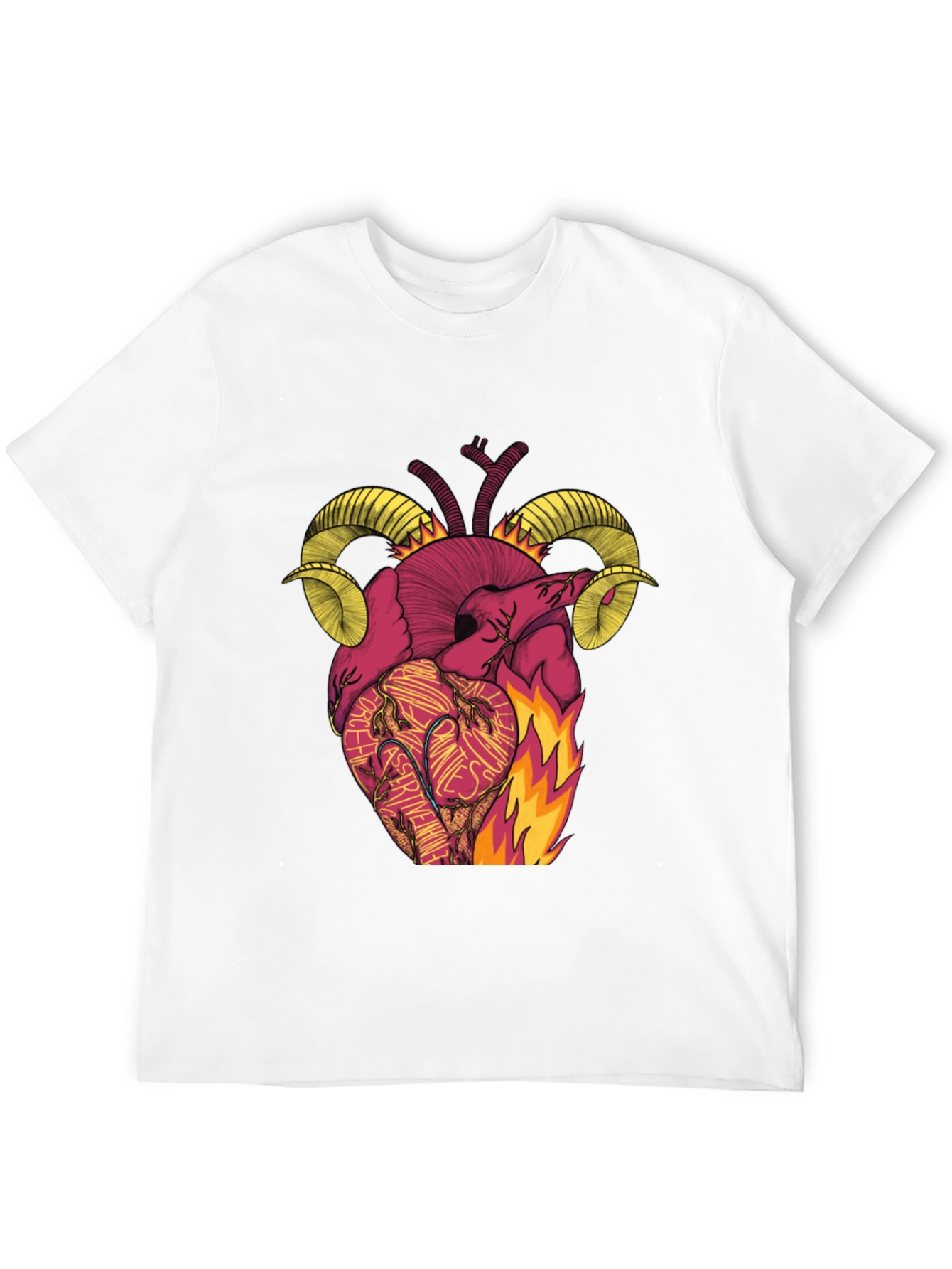 Black Fiery Heart Ram Horn Graphic Tee view 12