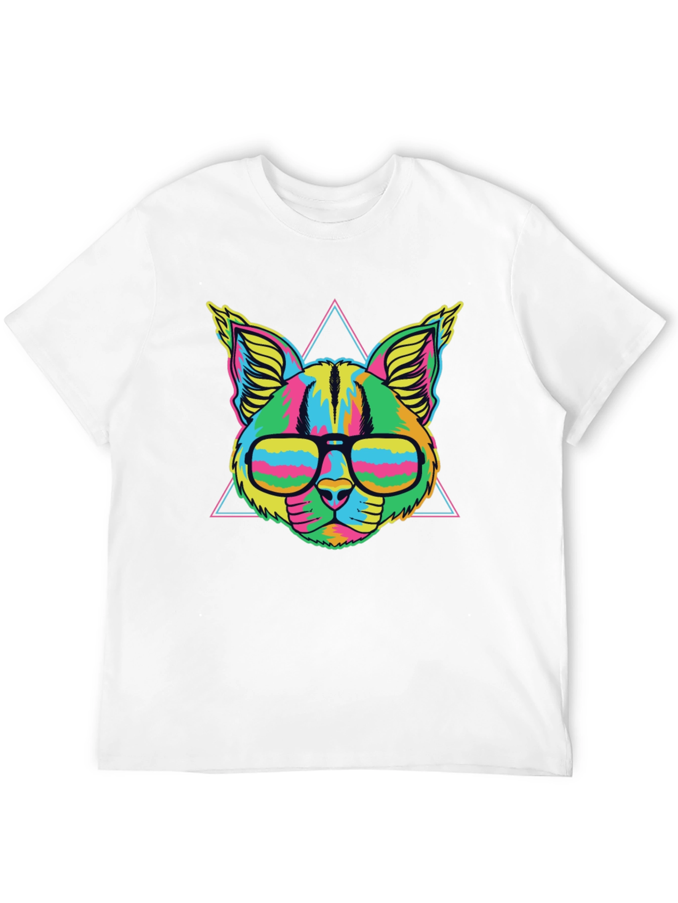 Black Vibrant Neon Cat T-Shirt with Glasses view 12