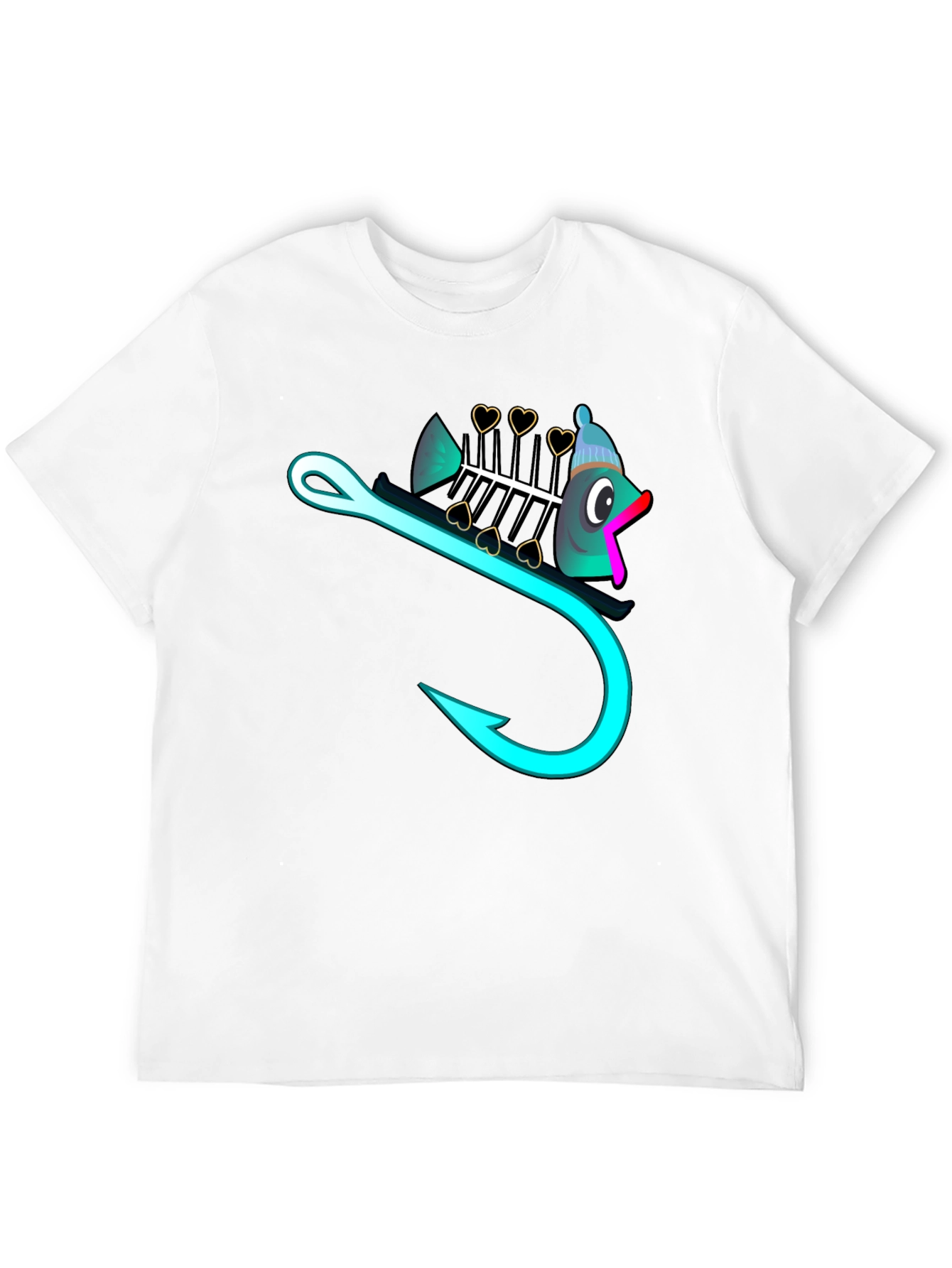 Black Funny Fishbone Hook Graphic T-Shirt view 12