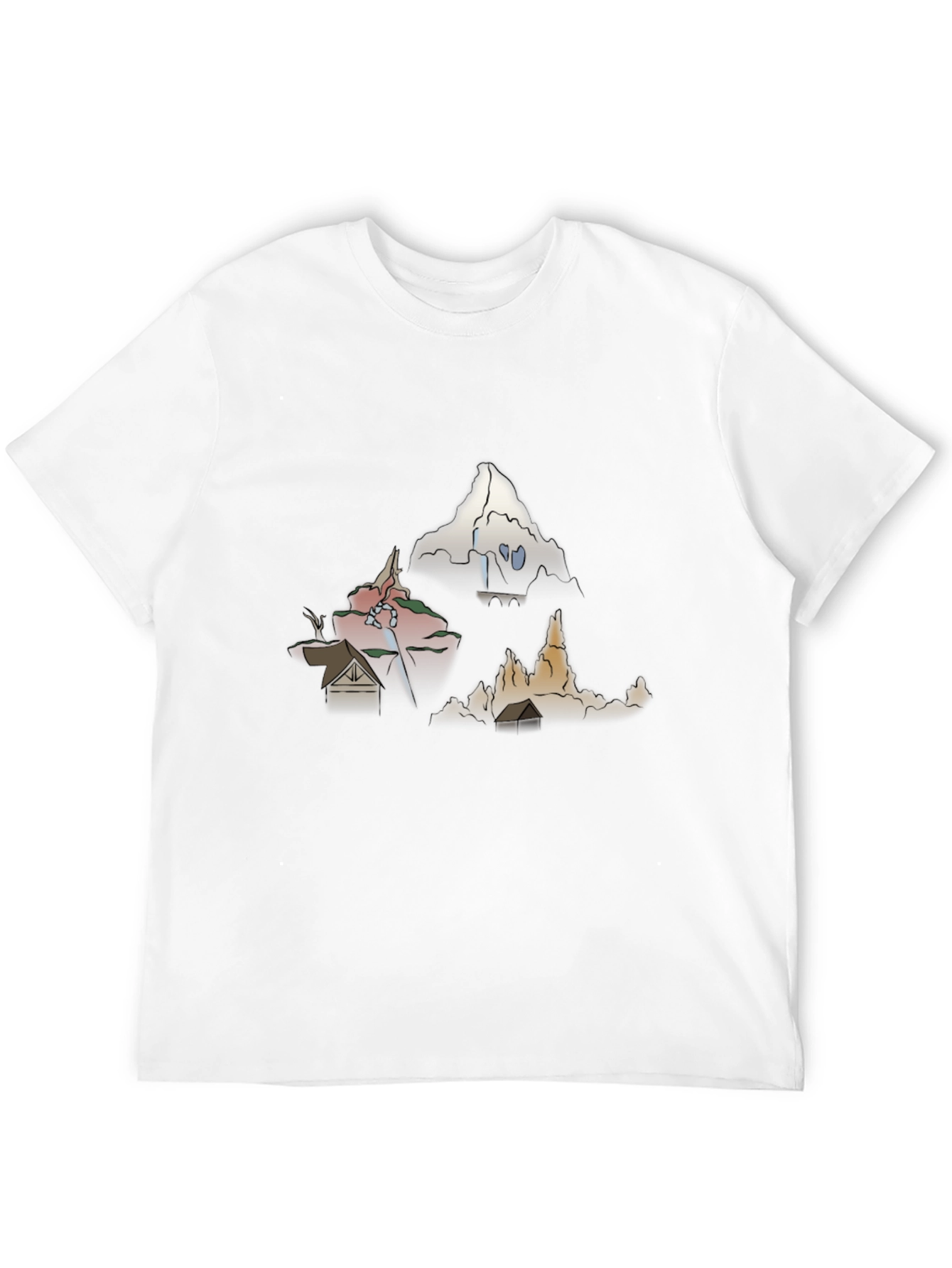 Black Men's Graphic Tee - Cartoon Landscape Print view 12
