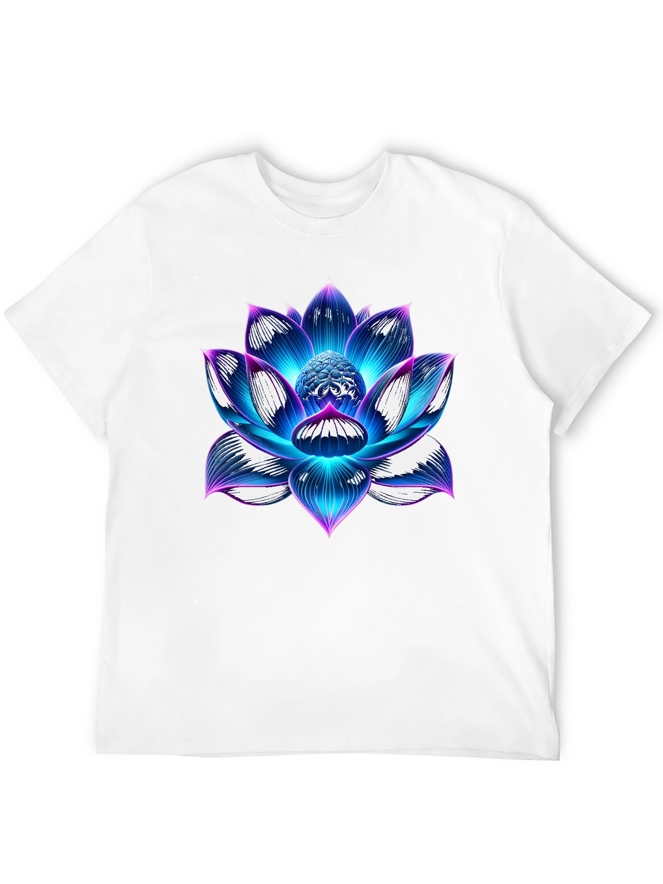 Black Blue Lotus Flower Graphic T-Shirt - Artistic Design view 12