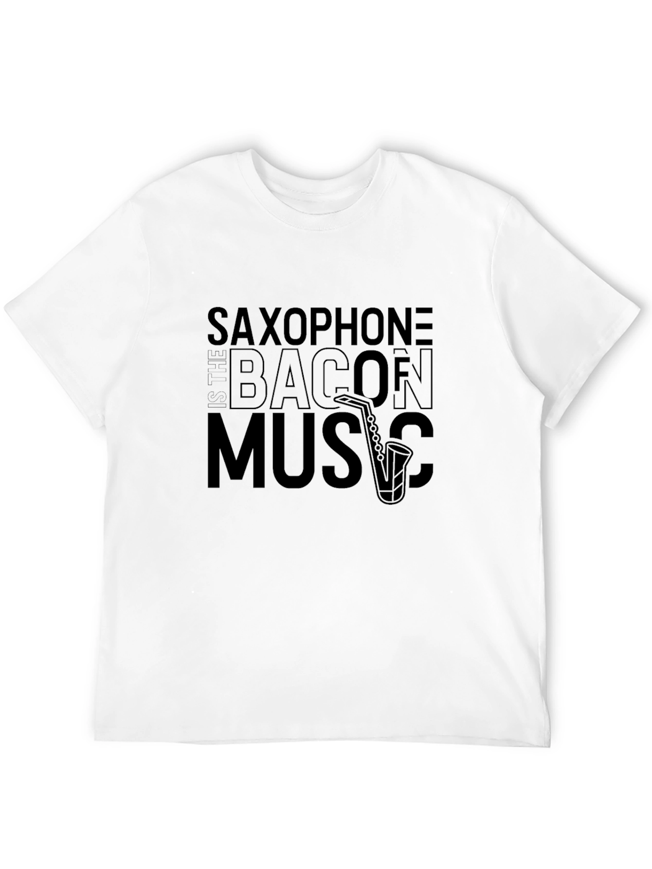 Black Saxophone Bacon Music T-Shirt - Unique Graphic Tee view 12