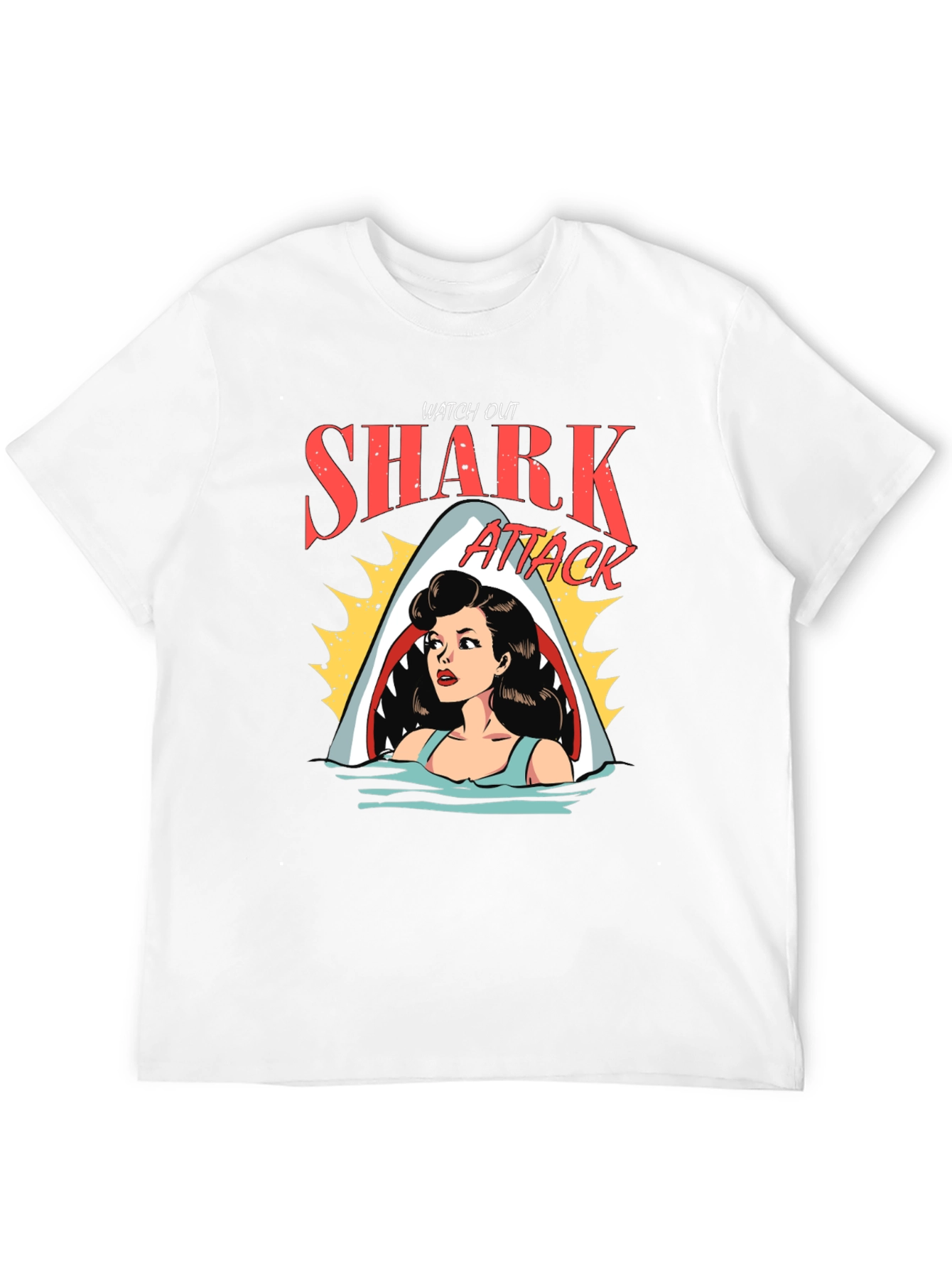 Black Shark Attack Cartoon Graphic Black T-Shirt view 12