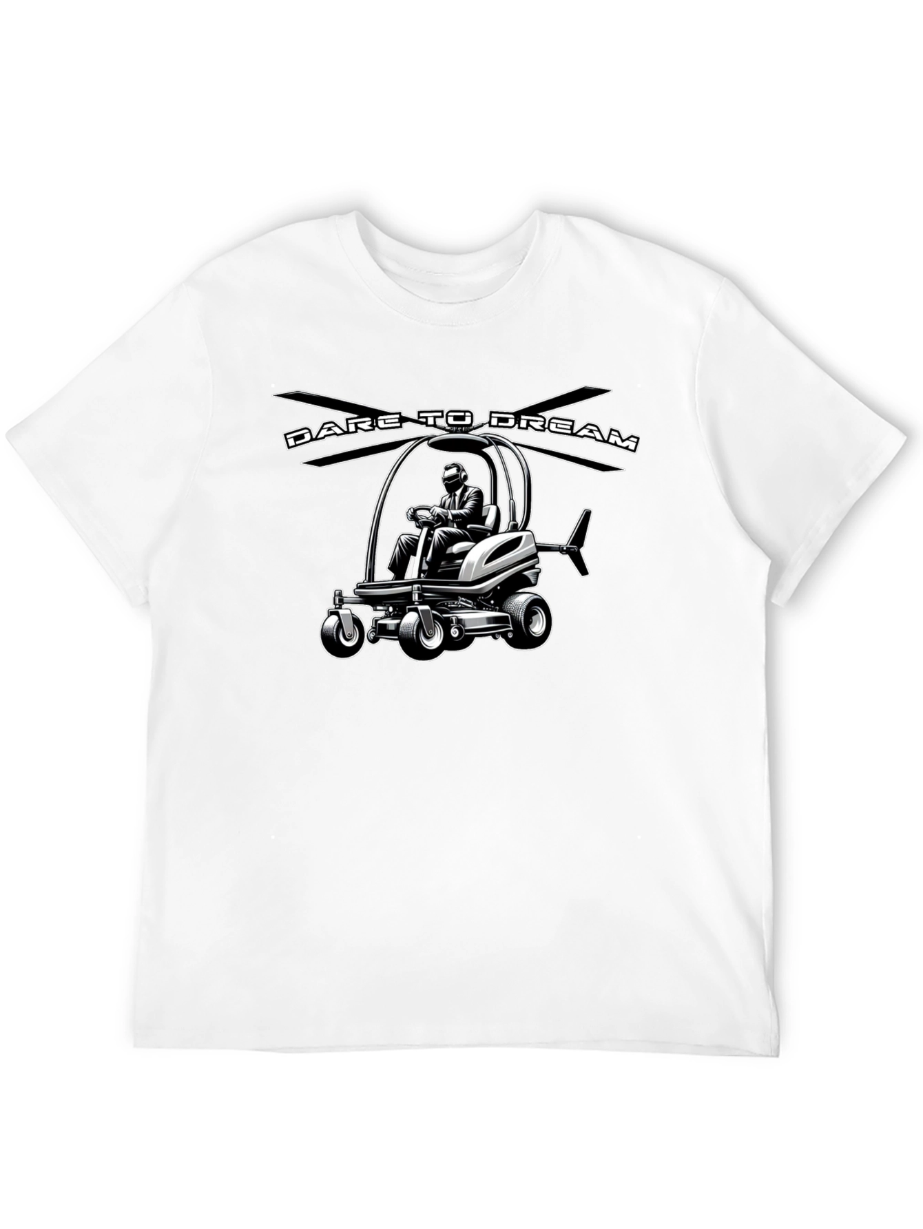 Black Dare to Dream Lawn Mower Helicopter T-Shirt view 12