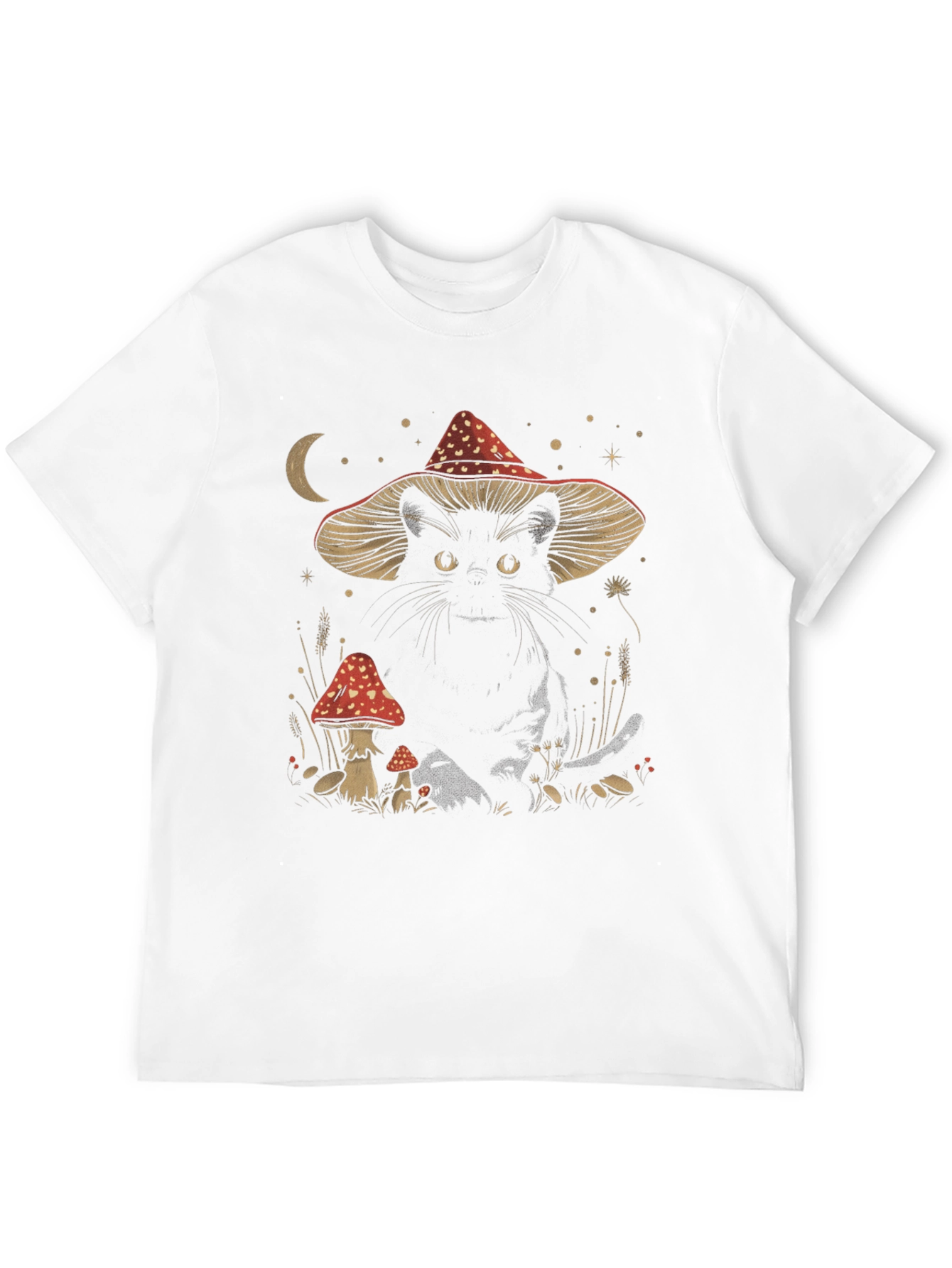 Black Cat in Mushroom Hat T-Shirt - Whimsical Graphic Tee view 12