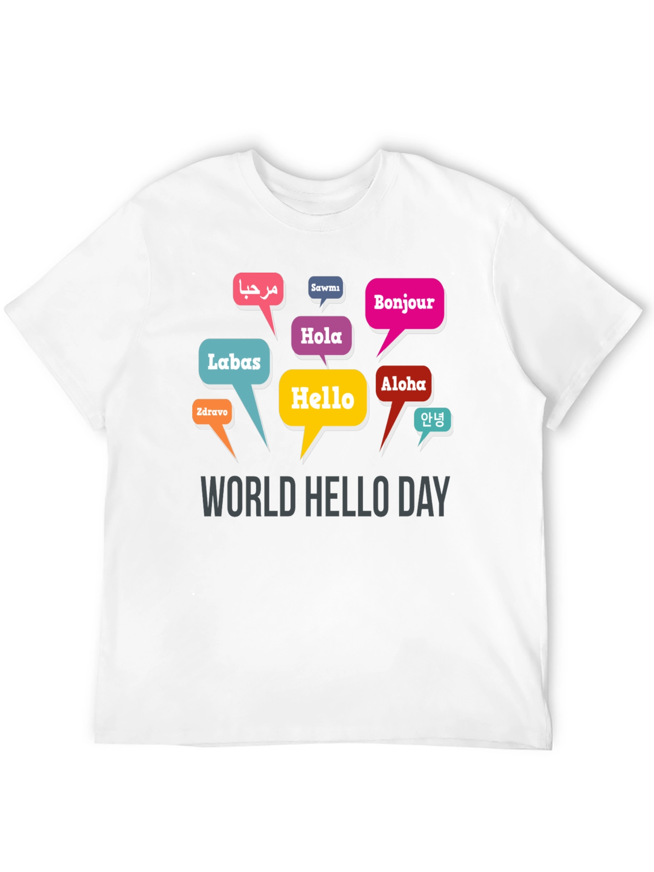 Black World Hello Day T-Shirt - Multilingual Greetings view 12