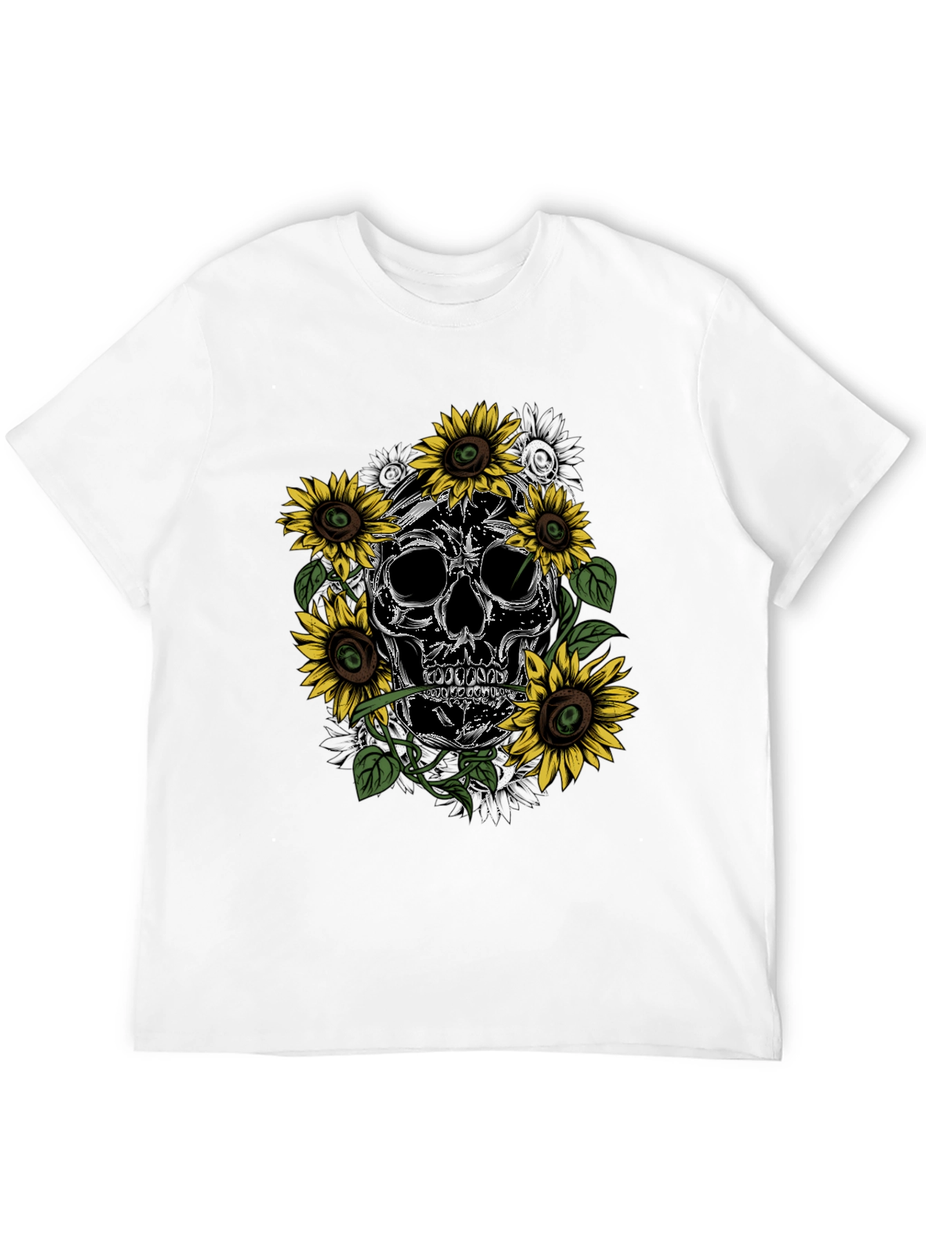 Black Skull & Sunflower Graphic Tee - Men's Black T-Shirt view 12