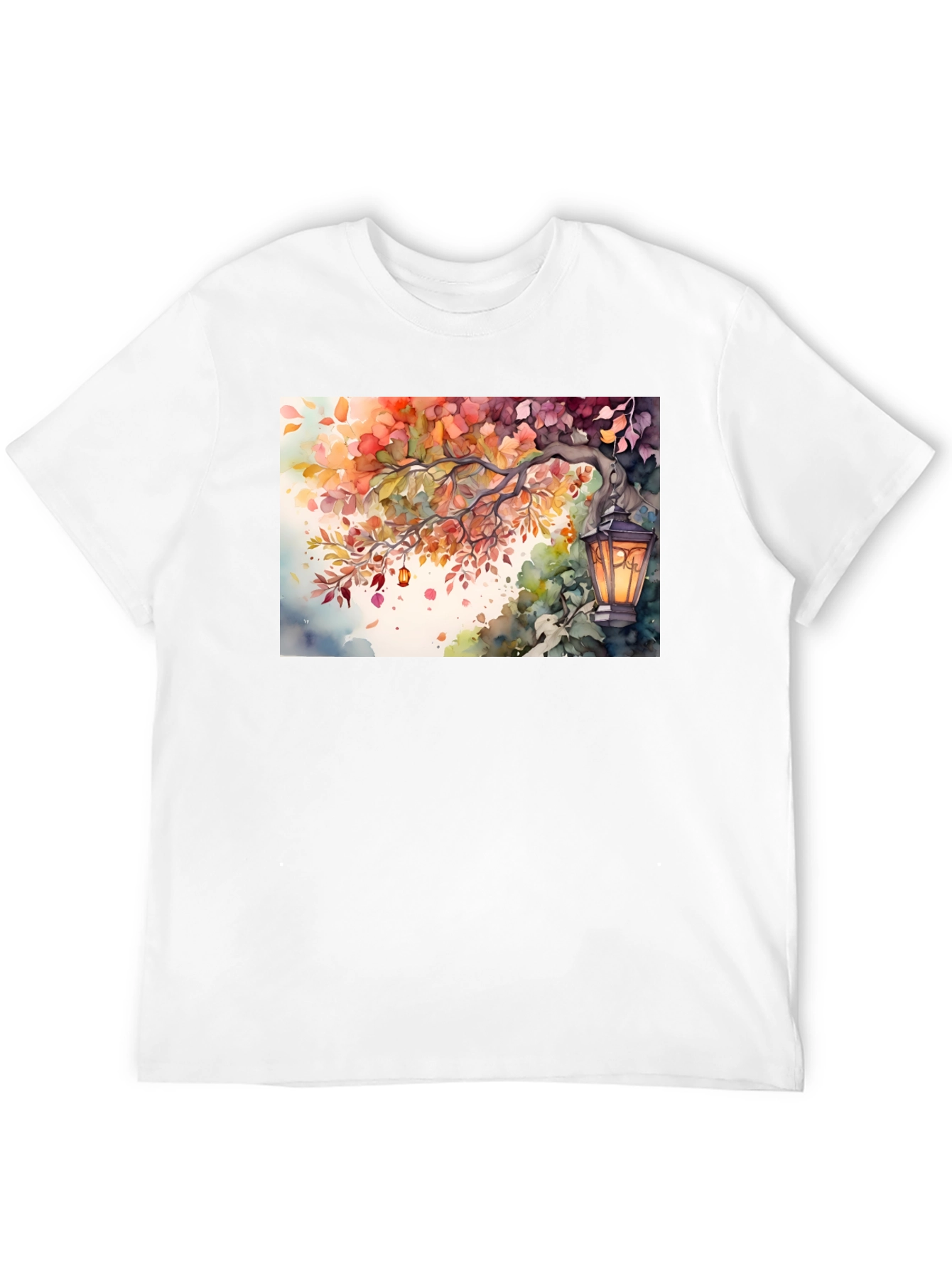 Black Watercolor Autumn Scene T-Shirt view 12