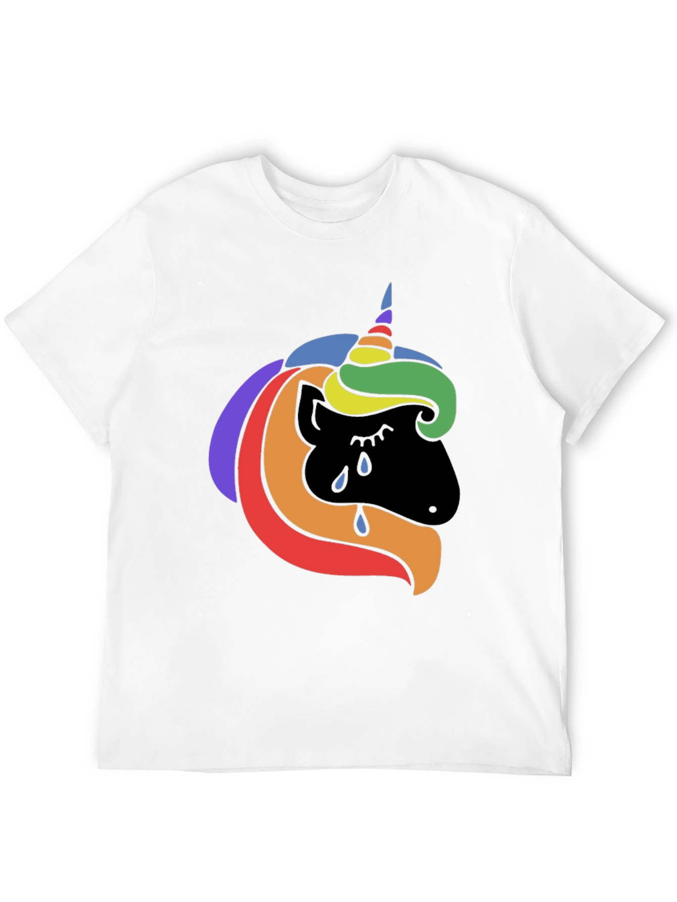 Black Rainbow Unicorn Crying Black T-Shirt view 12